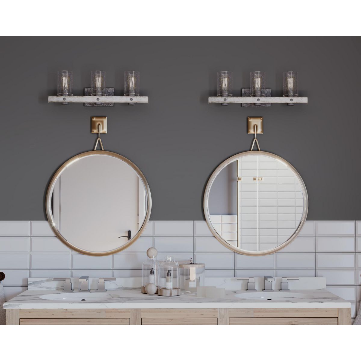 Progress Lighting Gulliver 3 light bath vanity wall light in bathroom setting