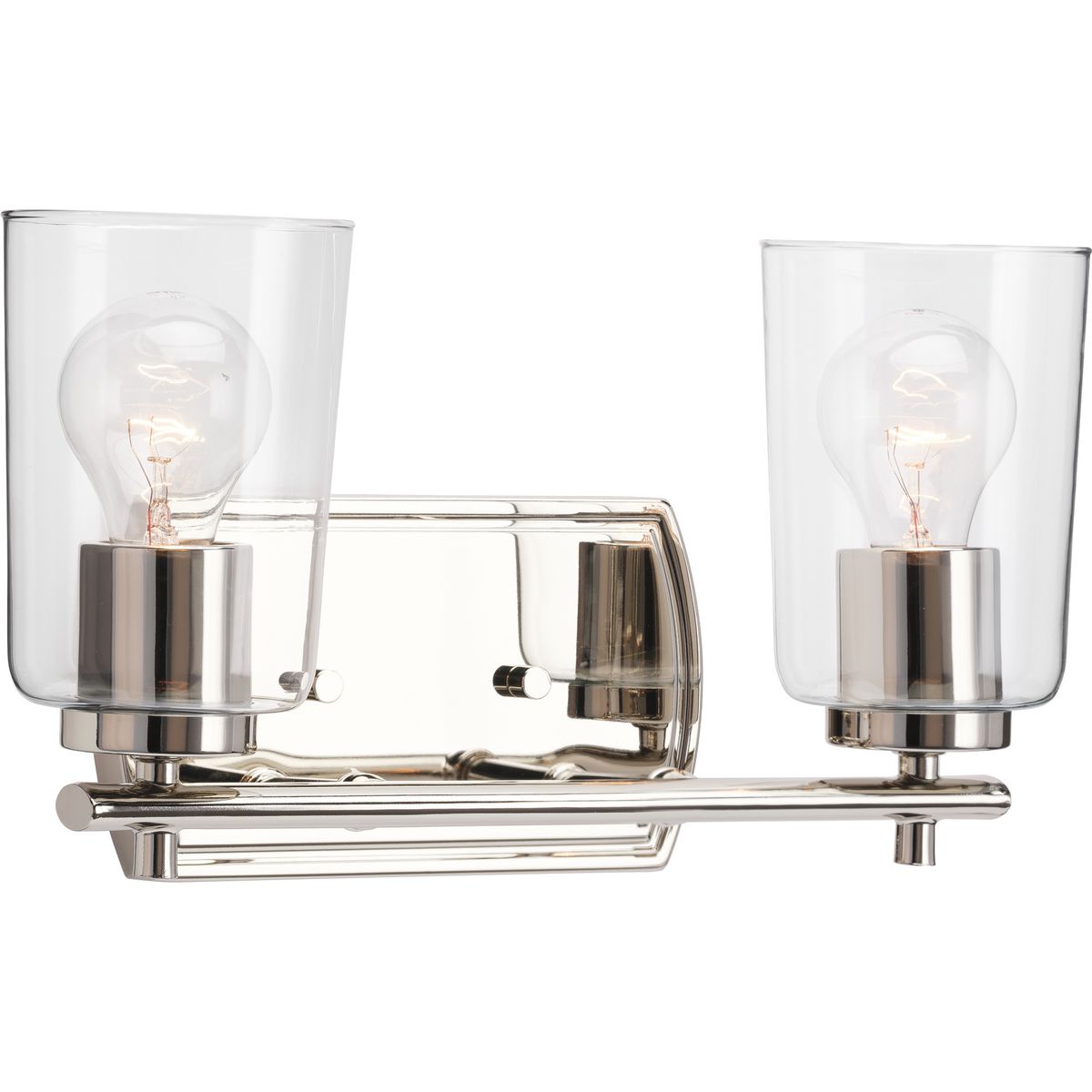 Progress Lighting Adley 2 light polished nickel bath vanity wall light with clear glass shades