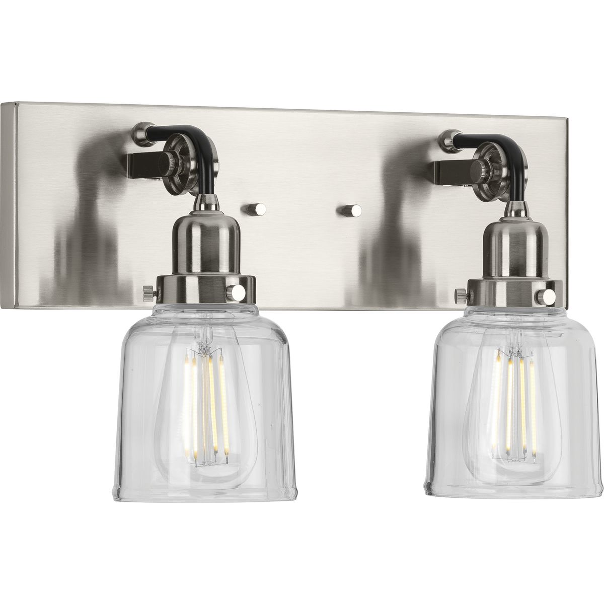 Progress Lighting Rushton 2 light brushed nickel bath vanity wall light with clear glass shades