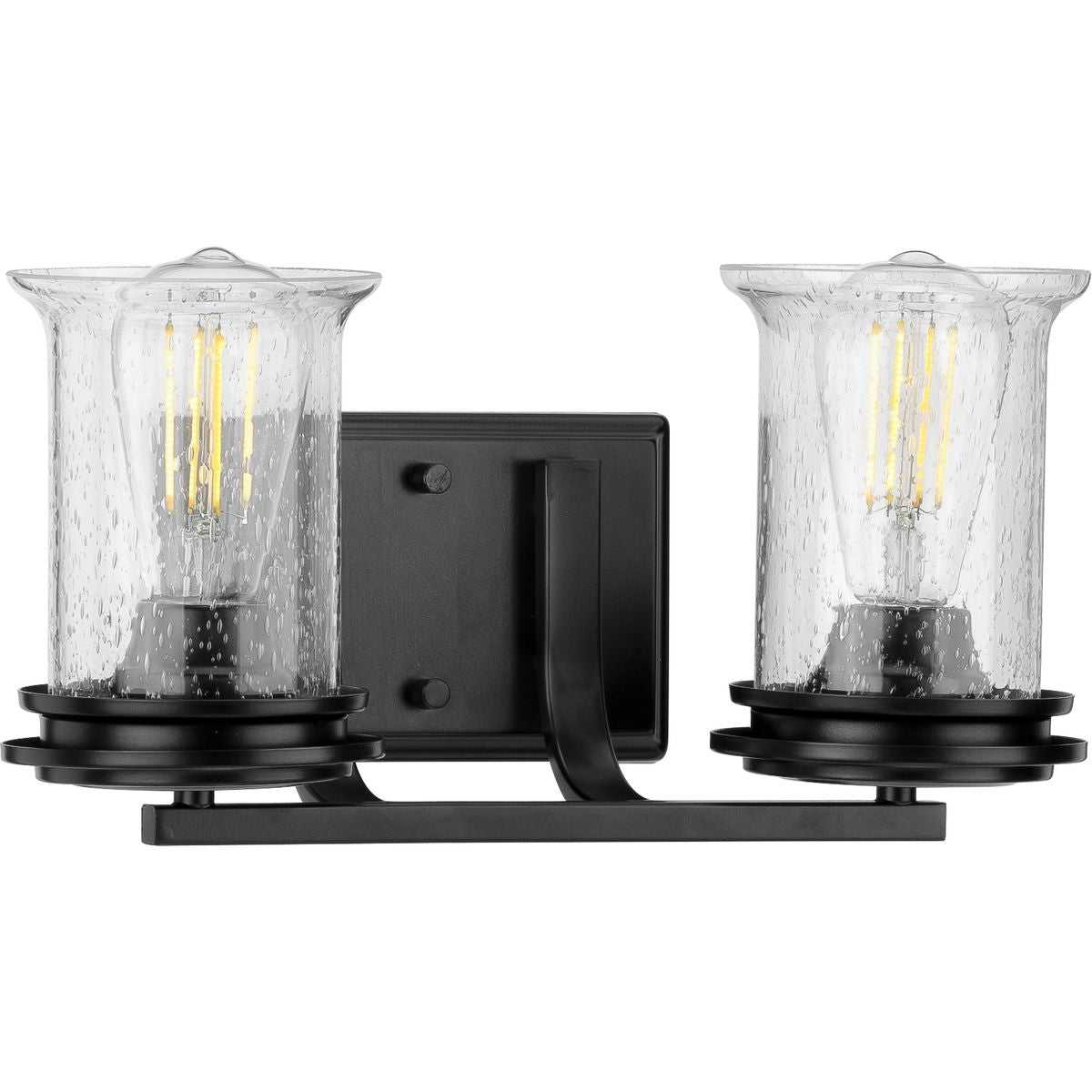 Progress Lighting Winslett 2 light matte black bath vanity wall light with clear seeded glass