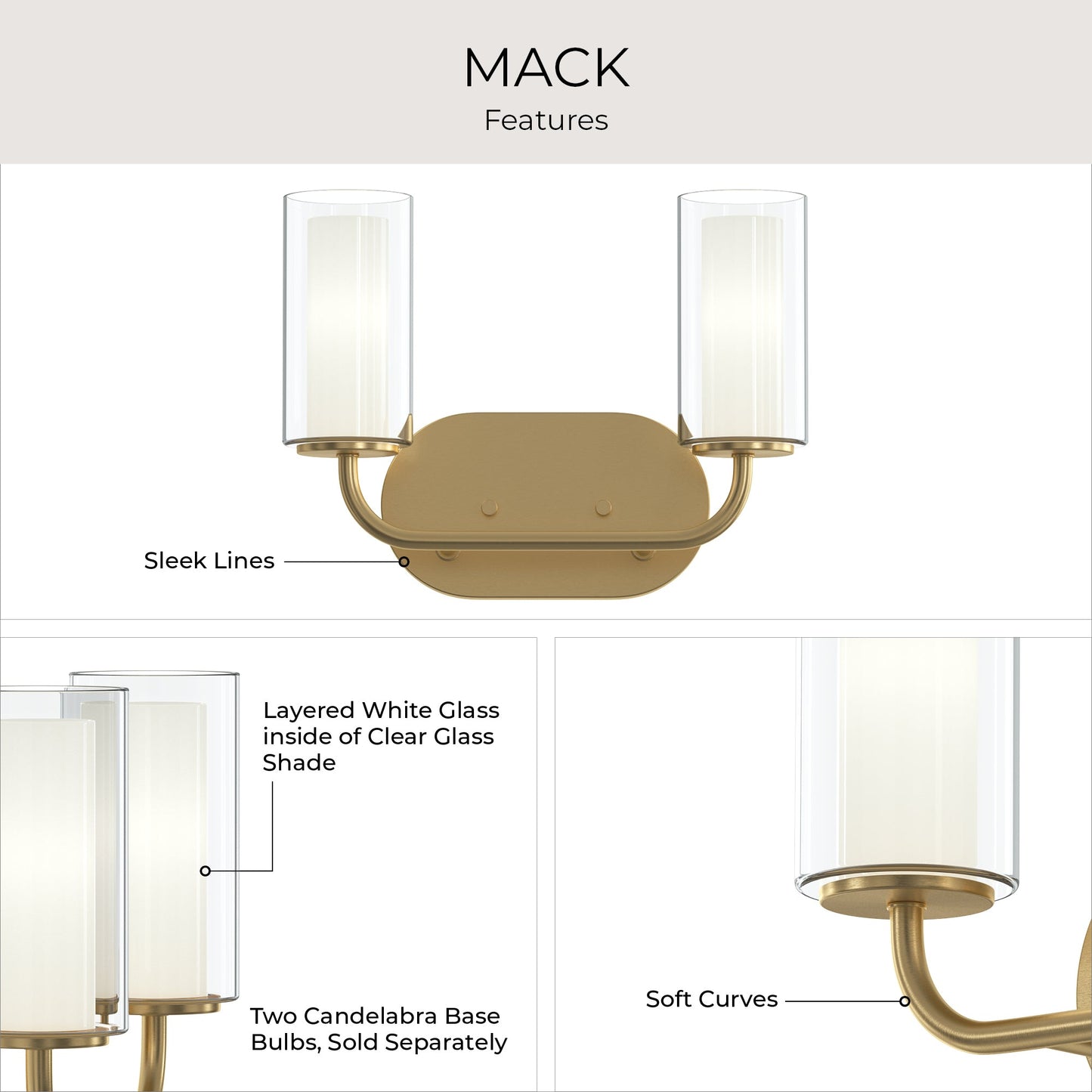 Progress Lighting P300575-191 Mack 2 Light 12.75 inch Brushed Gold Bath Vanity Wall Light