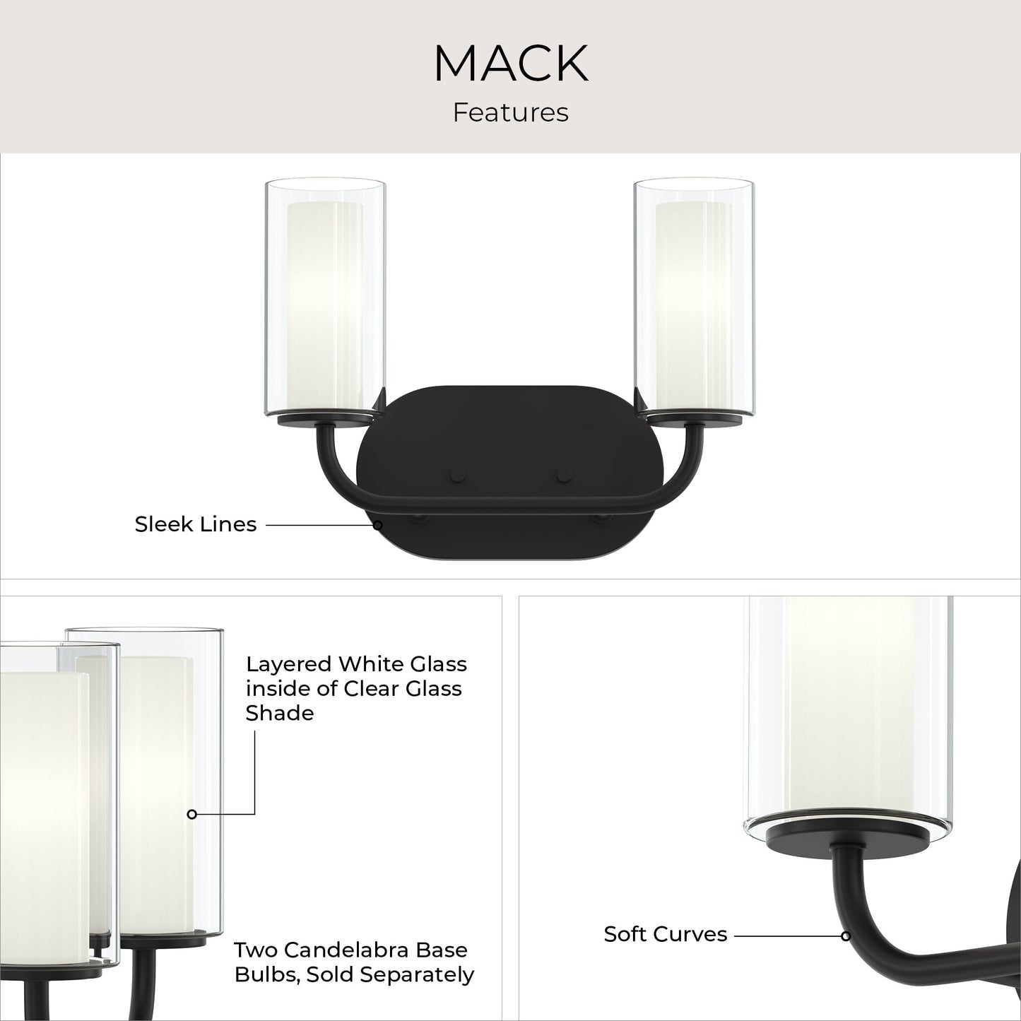 Progress Lighting P300575-31M Mack 2 Light Matte Black Bath Vanity Wall Light - Additional View