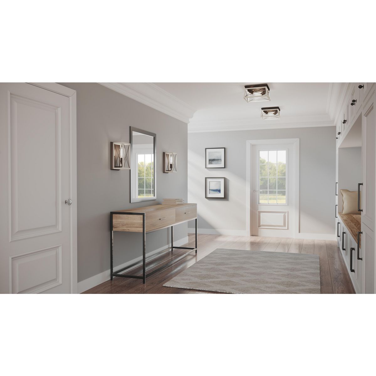 Progress Lighting P350039-143 Briarwood 2 Light Graphite Flush Mount Ceiling Light - Hallway Lifestyle