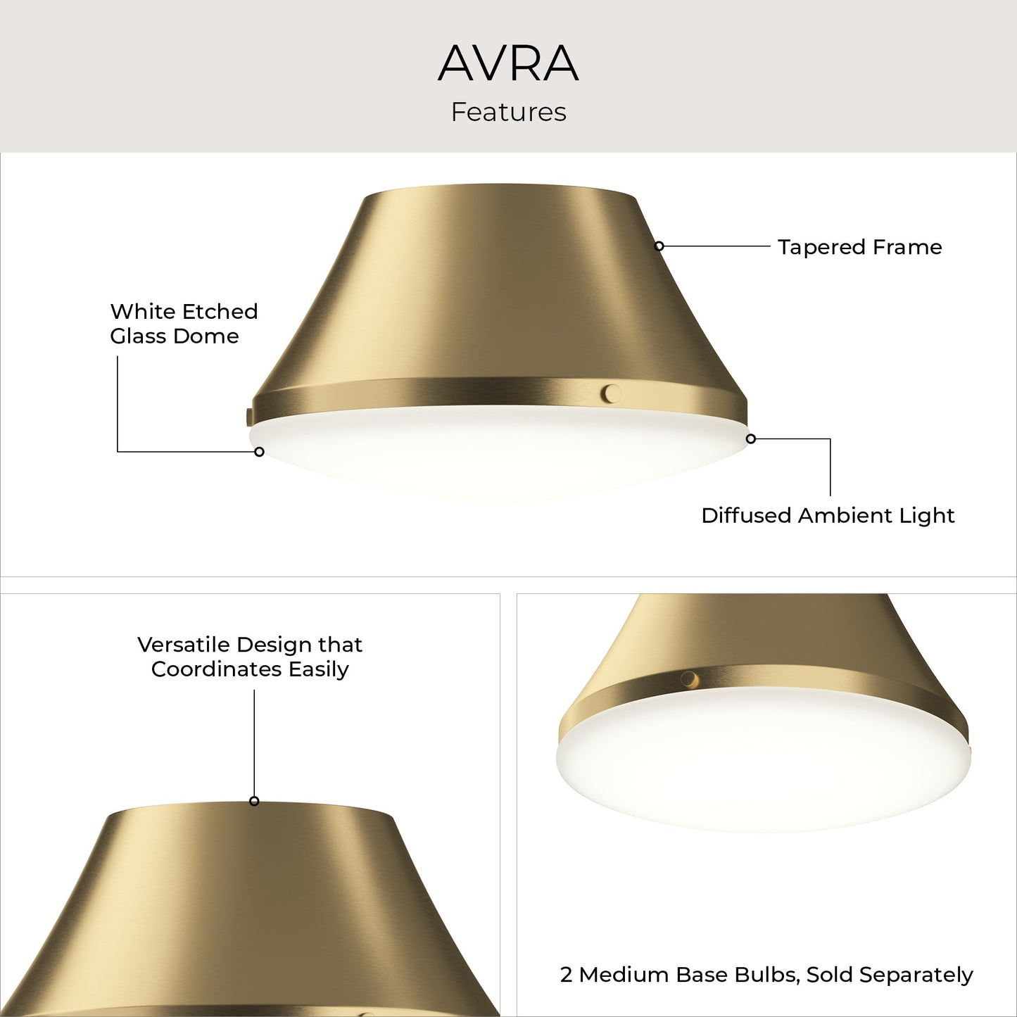 Progress Lighting P350305-191 Avra 2 Light Brushed Gold Flush Mount Ceiling Light
