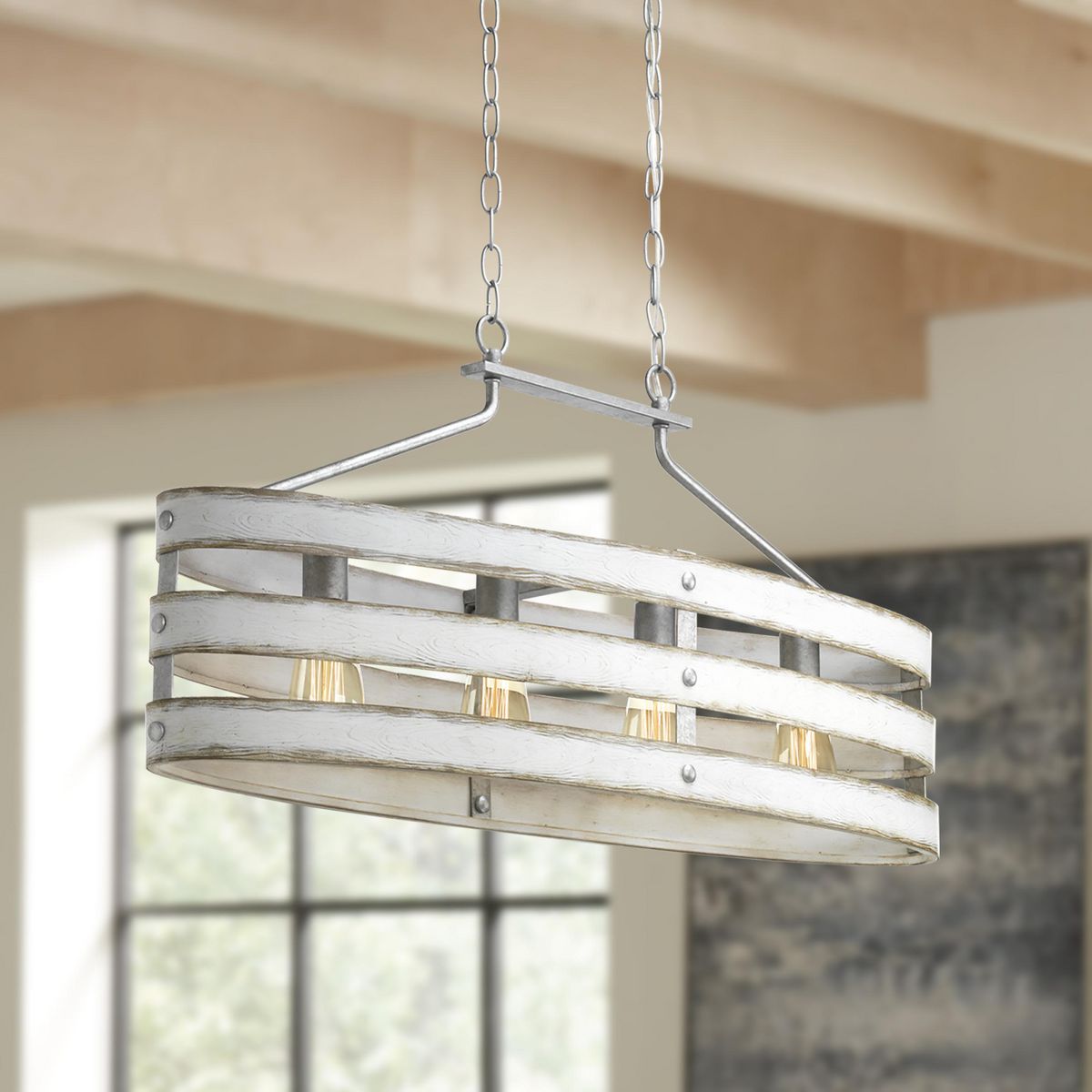 Progress Lighting P400097-141 Gulliver 4 Light Galvanized Finish Island Chandelier - Lifestyle Kitchen Setting