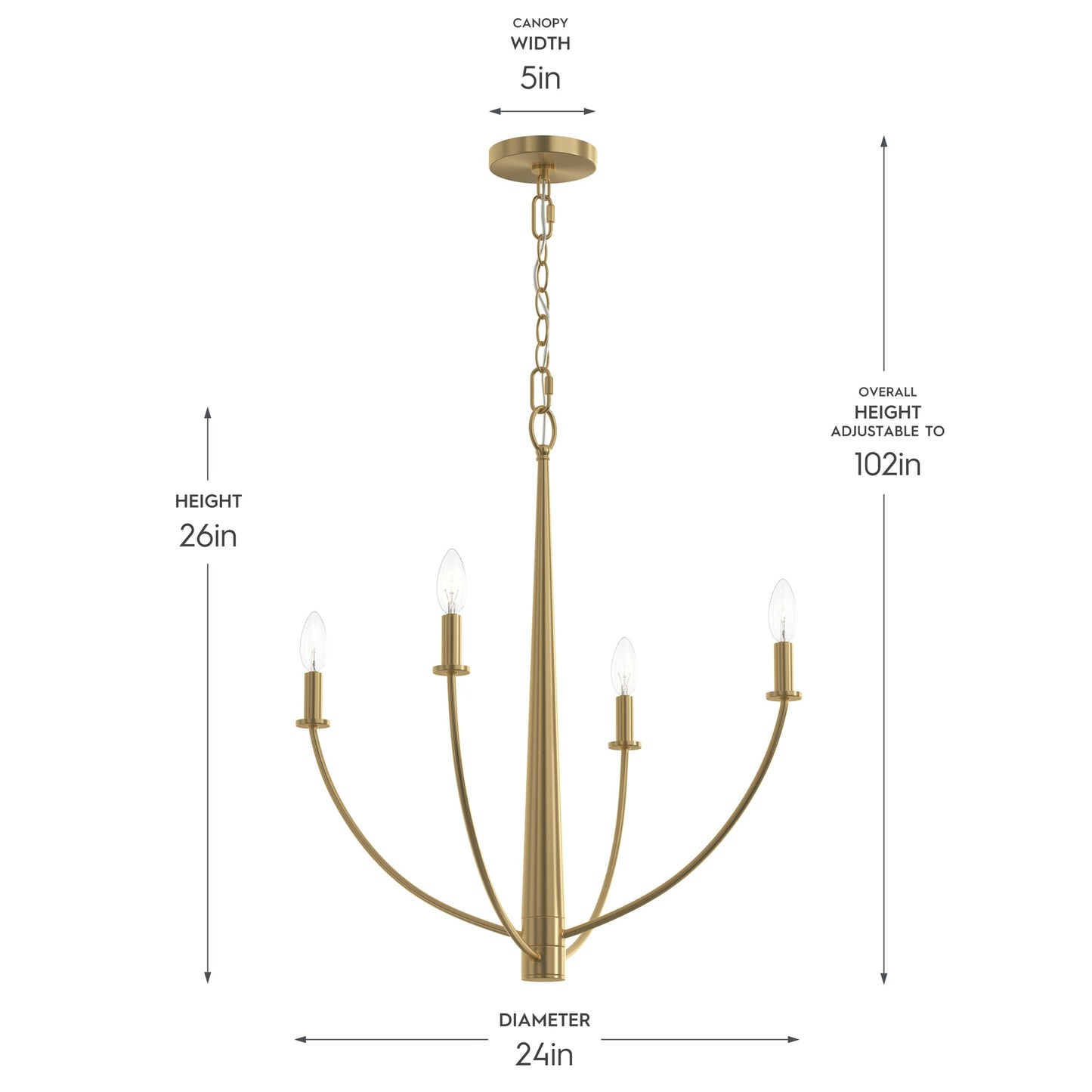 Progress Lighting P400458-191 Jheni Brushed Gold Chandelier Dimensions - 24in Diameter, 26in Height
