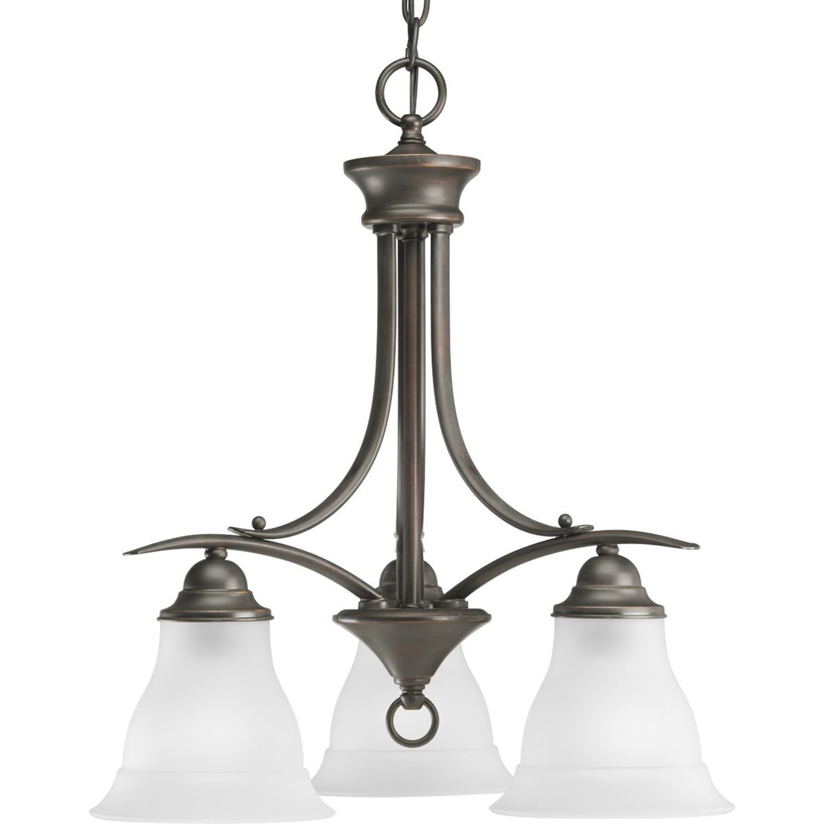 Progress Lighting P4324-20 Trinity 3 Light Antique Bronze Chandelier Ceiling Light with Etched Glass Shades