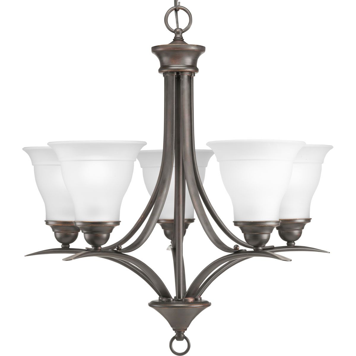 Progress Lighting P4328-20 Trinity 5 Light Antique Bronze Chandelier Ceiling Light with Etched Glass Shades