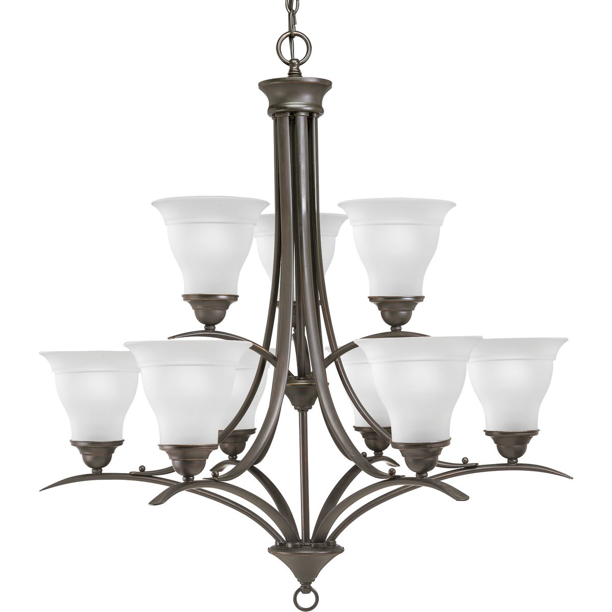 Progress Lighting P4329-20 Trinity 9-Light Antique Bronze Chandelier Ceiling Light with Etched Glass Shades