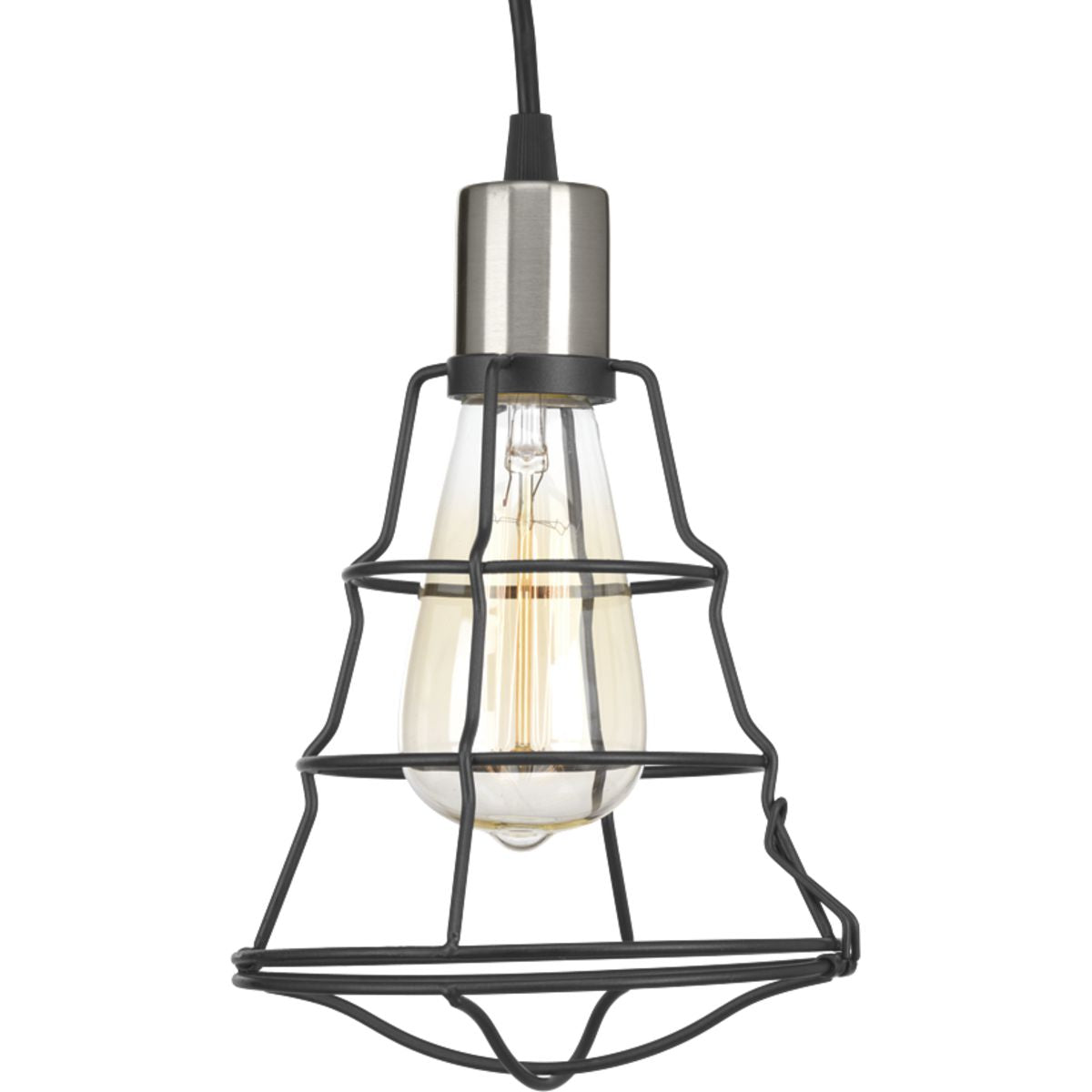 Progress Lighting P500021-143 Gauge 1 Light Graphite Mini Pendant Light with wire cage shade and brushed nickel socket