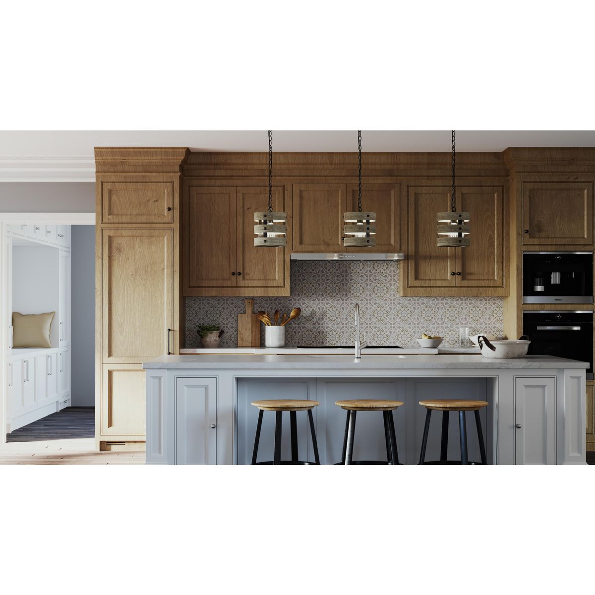 Progress Lighting Gulliver graphite pendant lights in kitchen
