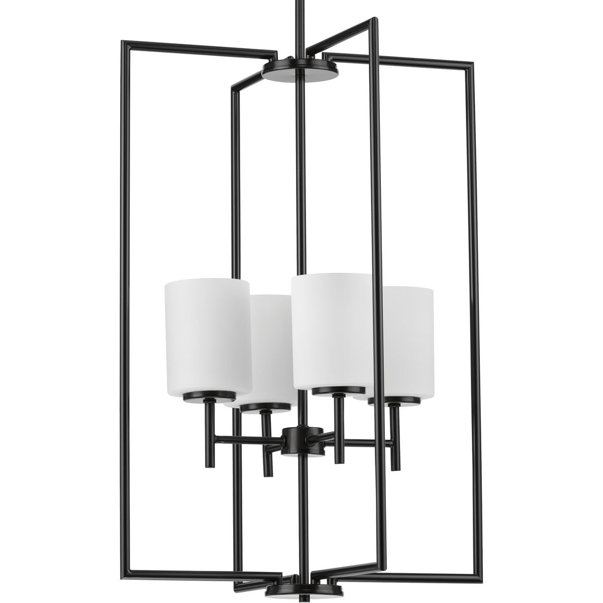 Progress Lighting P500206-031 Replay 4 light black pendant ceiling light with etched white glass shades