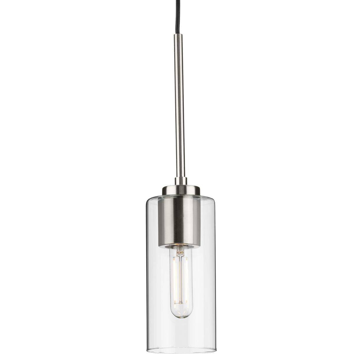 Progress Lighting P500403-009 Cofield 1 Light Mini Pendant in Brushed Nickel with Clear Cylinder Glass Shade