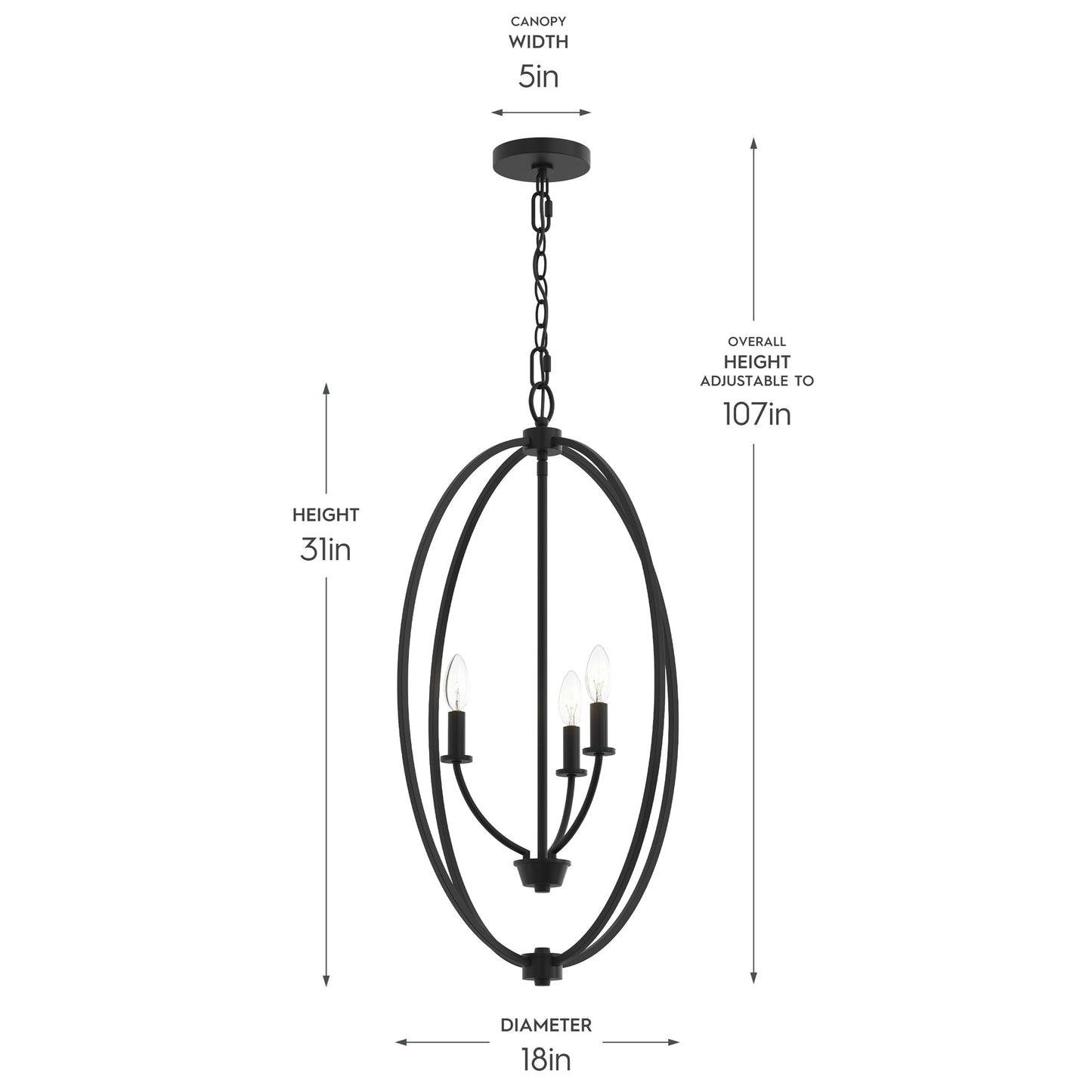 Progress Lighting P500513-31M Jheni 3-Light Foyer Pendant - Dimensions Diagram