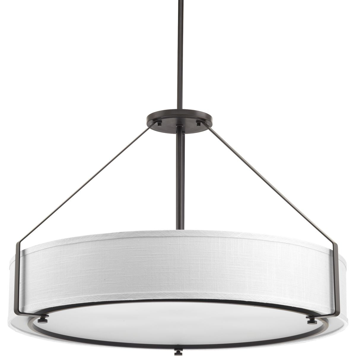 Progress Lighting P5021-20 Ratio 6 Light Antique Bronze Pendant Ceiling Light with White Fabric Drum Shade