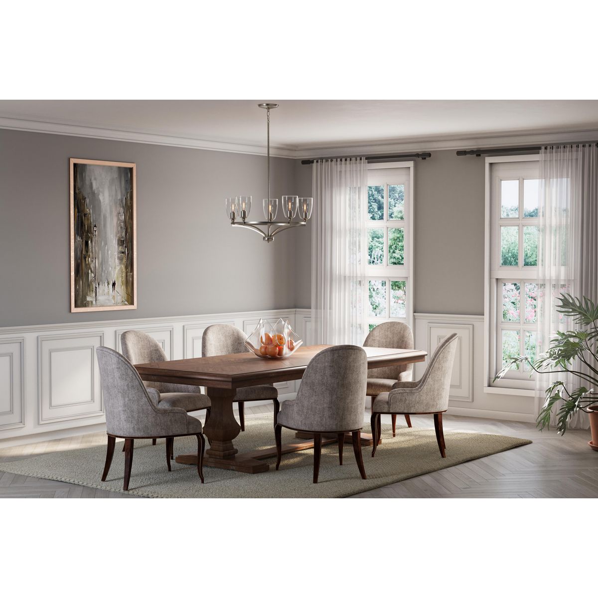 Progress Lighting Parkhurst brushed nickel chandelier in dining room
