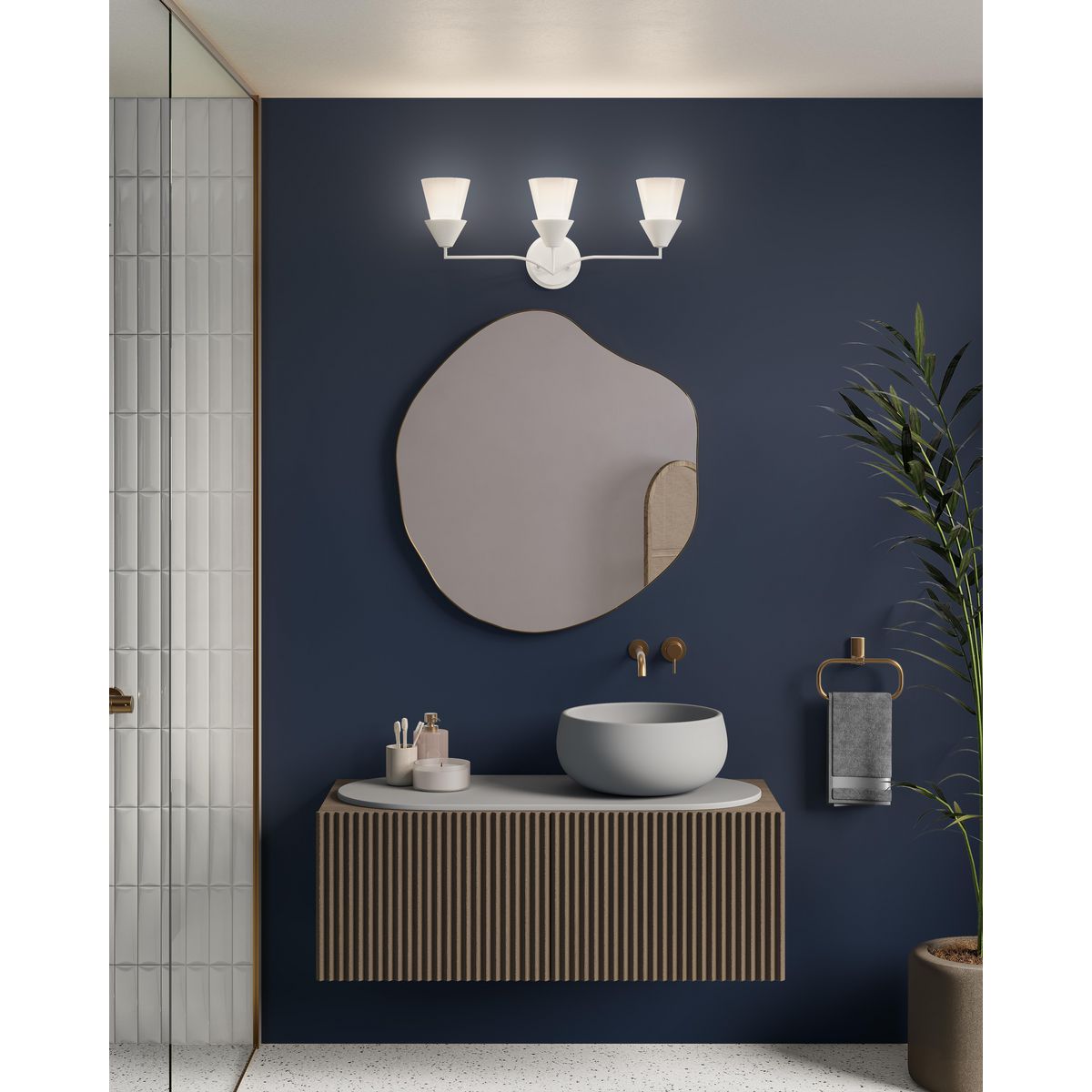 Progress Lighting P300497-197 Pinellas 3 Light White Plaster Bath Vanity Wall Light - Lifestyle