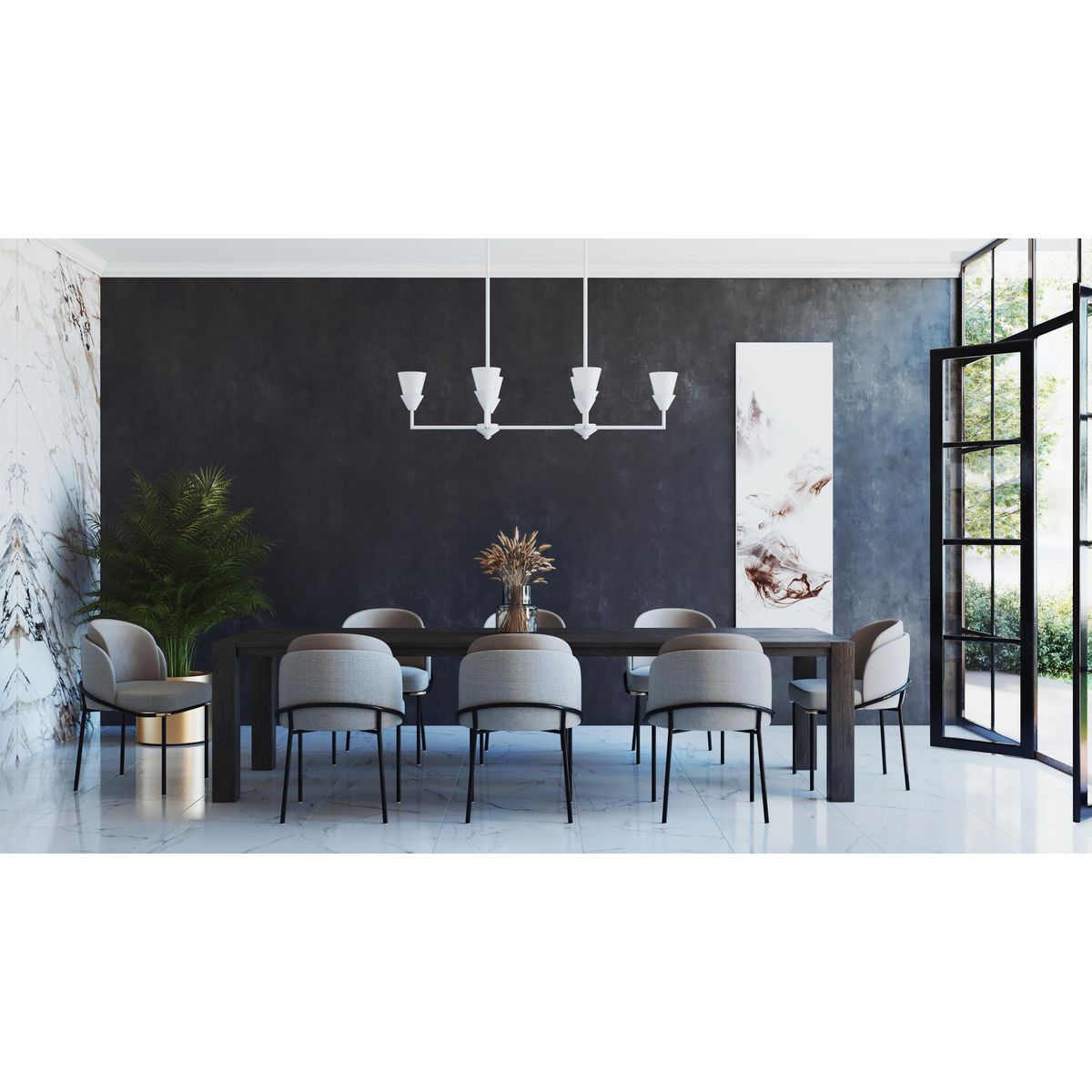 Progress Lighting Pinellas white plaster linear chandelier ceiling light in dining room