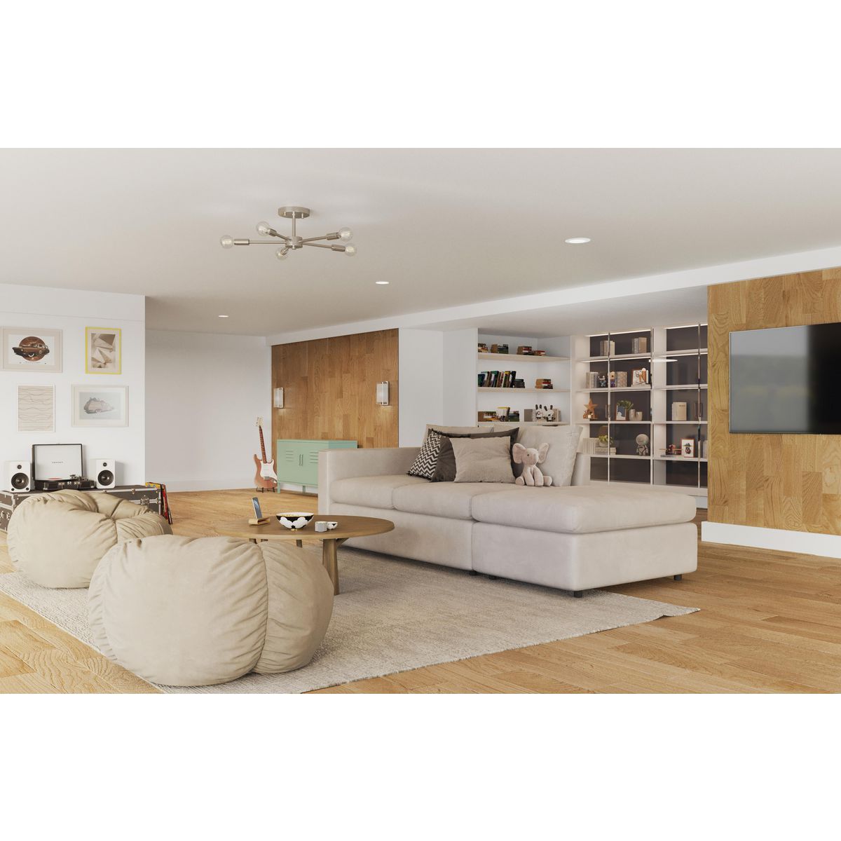 Progress Lighting P350219-009 Delayne 5 light brushed nickel semi-flush mount ceiling light in a living room