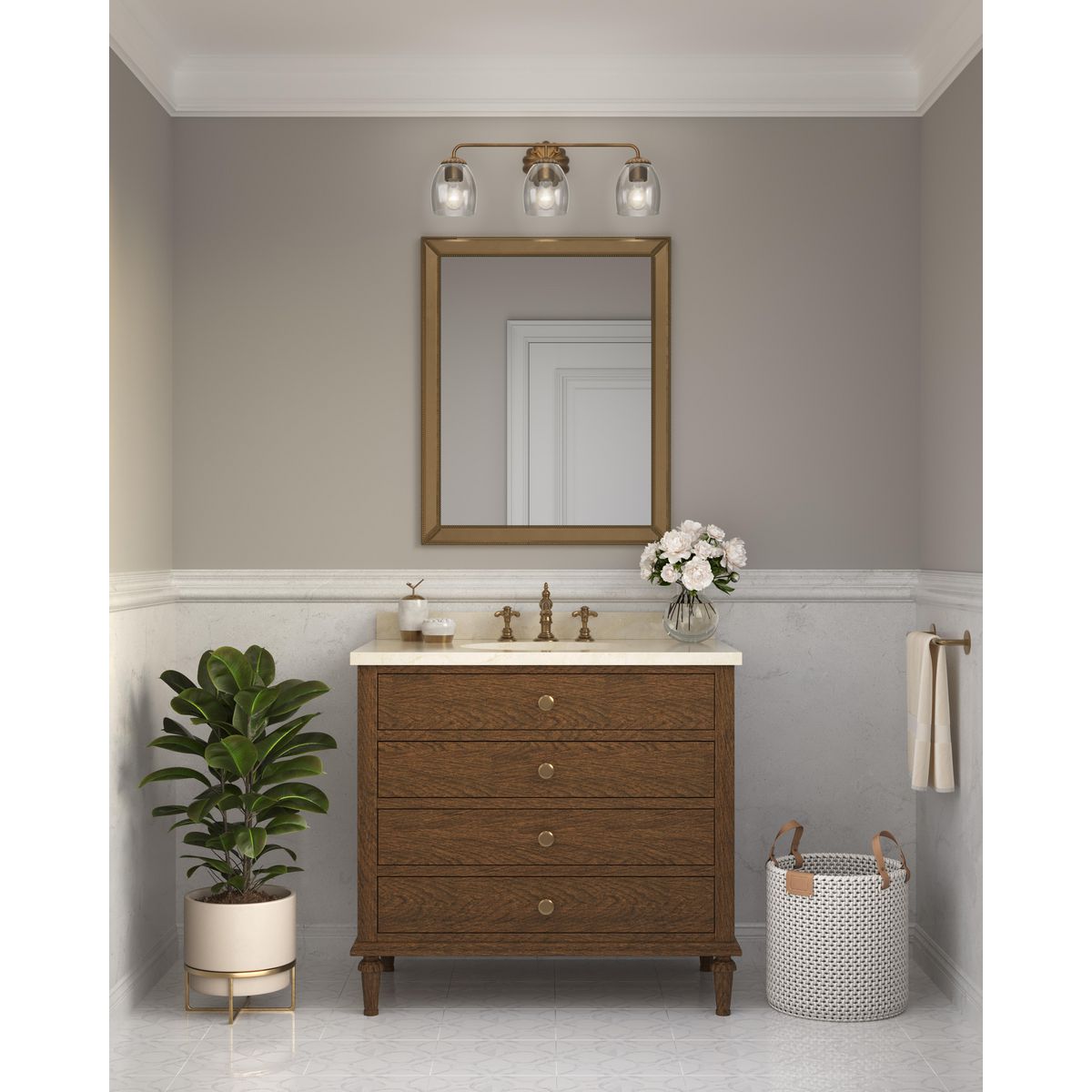 Progress Lighting P300490-204 Quillan 3 light gold ombre bath vanity wall light in bathroom setting
