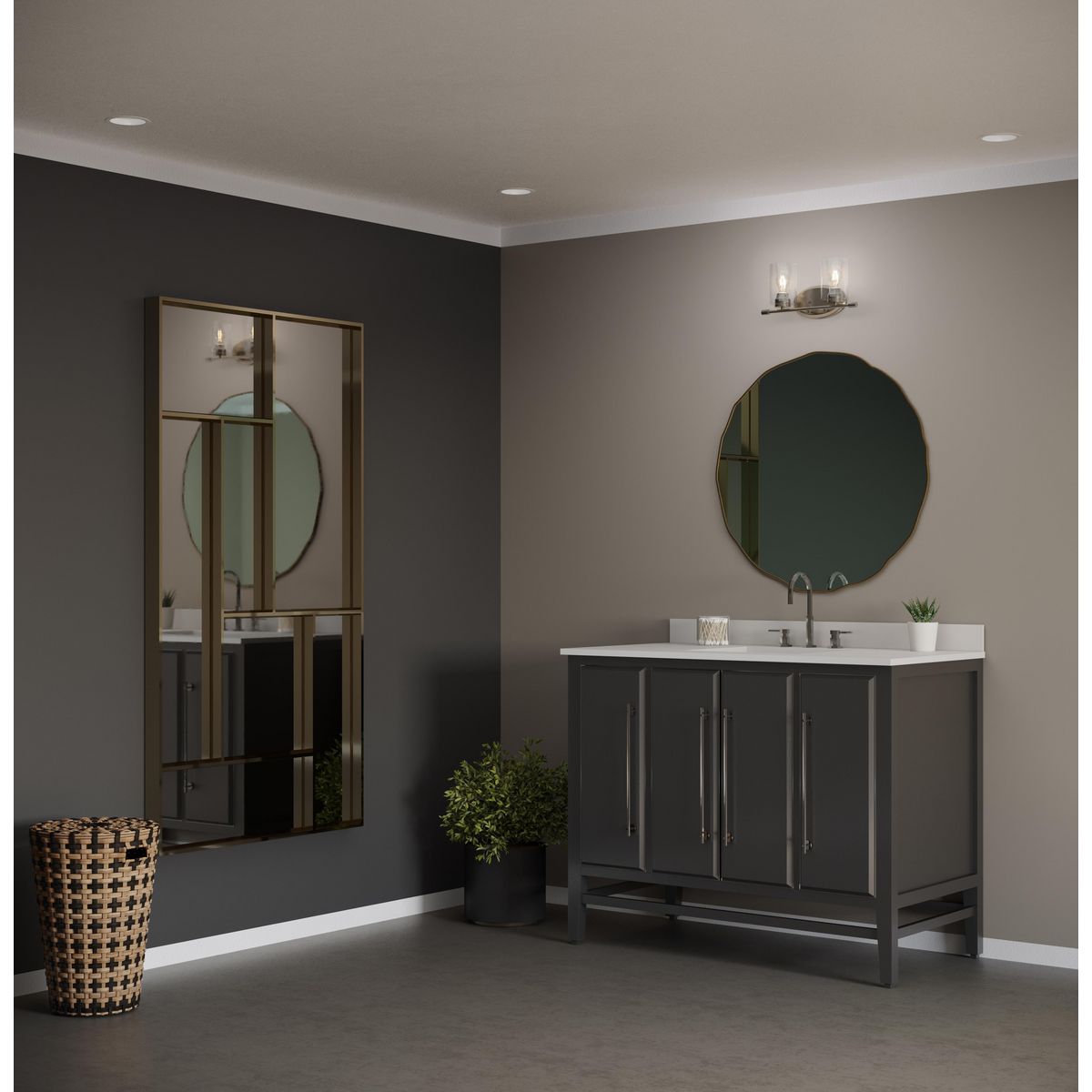 Progress Lighting Riley 2 light brushed nickel bath vanity wall light in bathroom setting