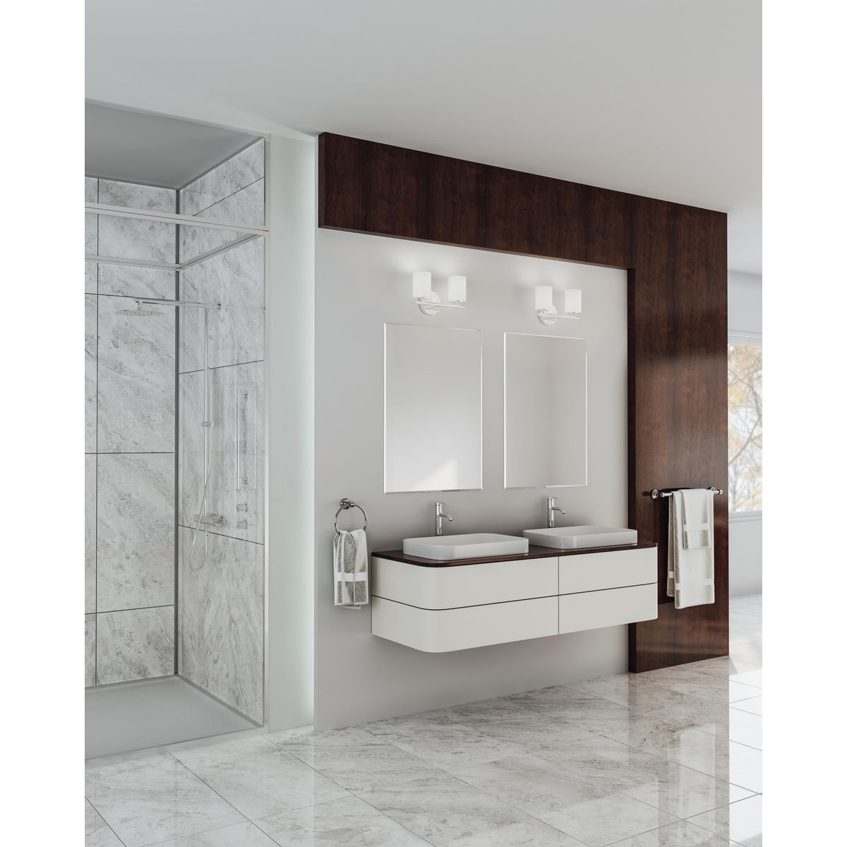 Progress Lighting P2158-104 Replay 2 Light Polished Nickel Bath Vanity Wall Light in bathroom setting