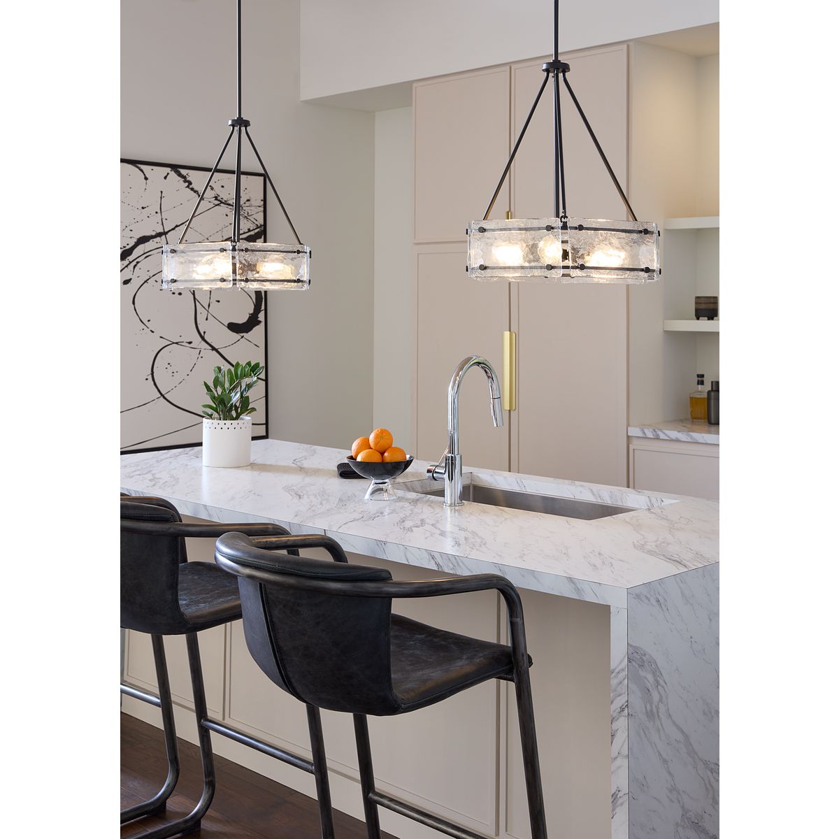 Progress Lighting Rivera 4 light matte black chandelier ceiling light in kitchen setting