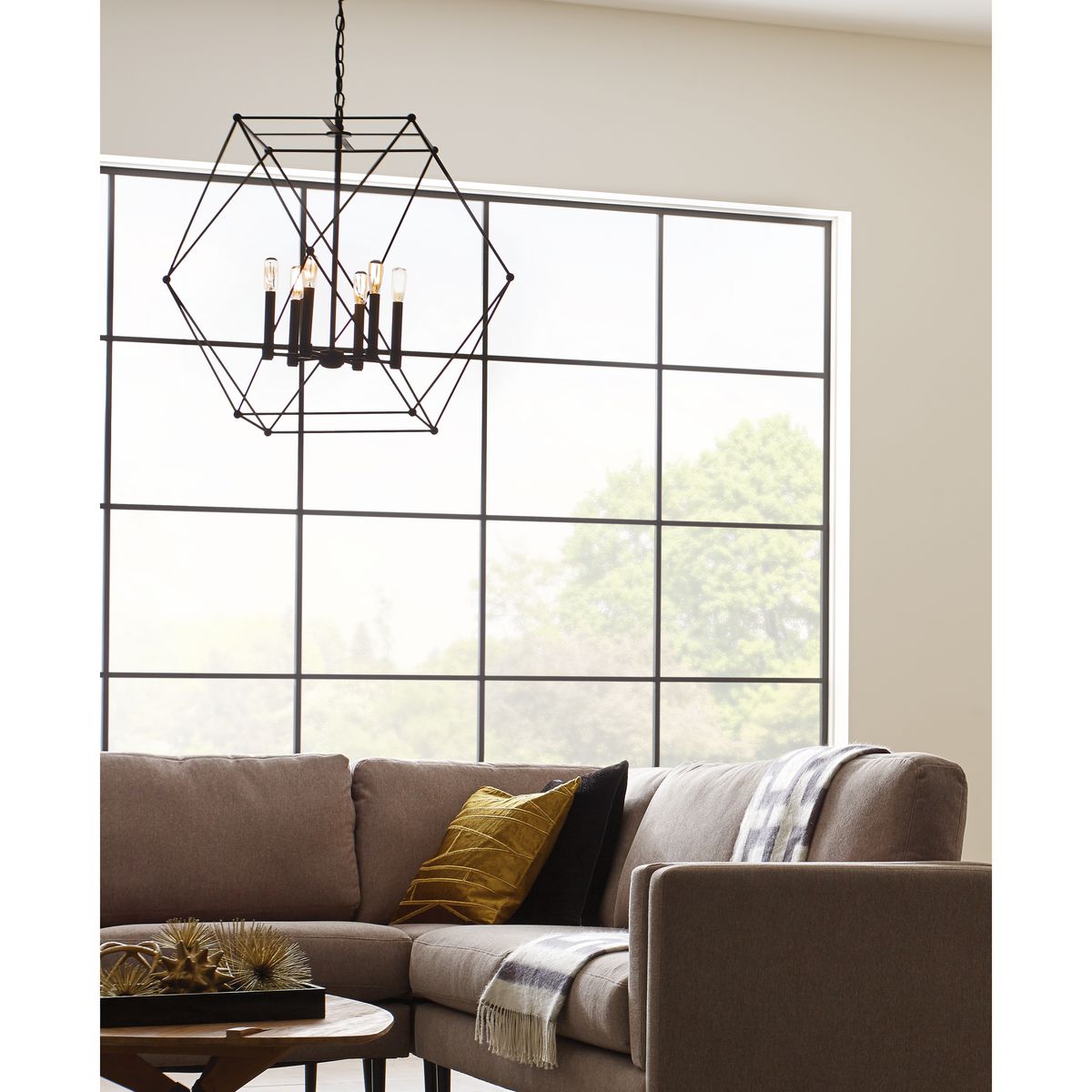 Progress Lighting Spatial matte black pendant ceiling light in living room