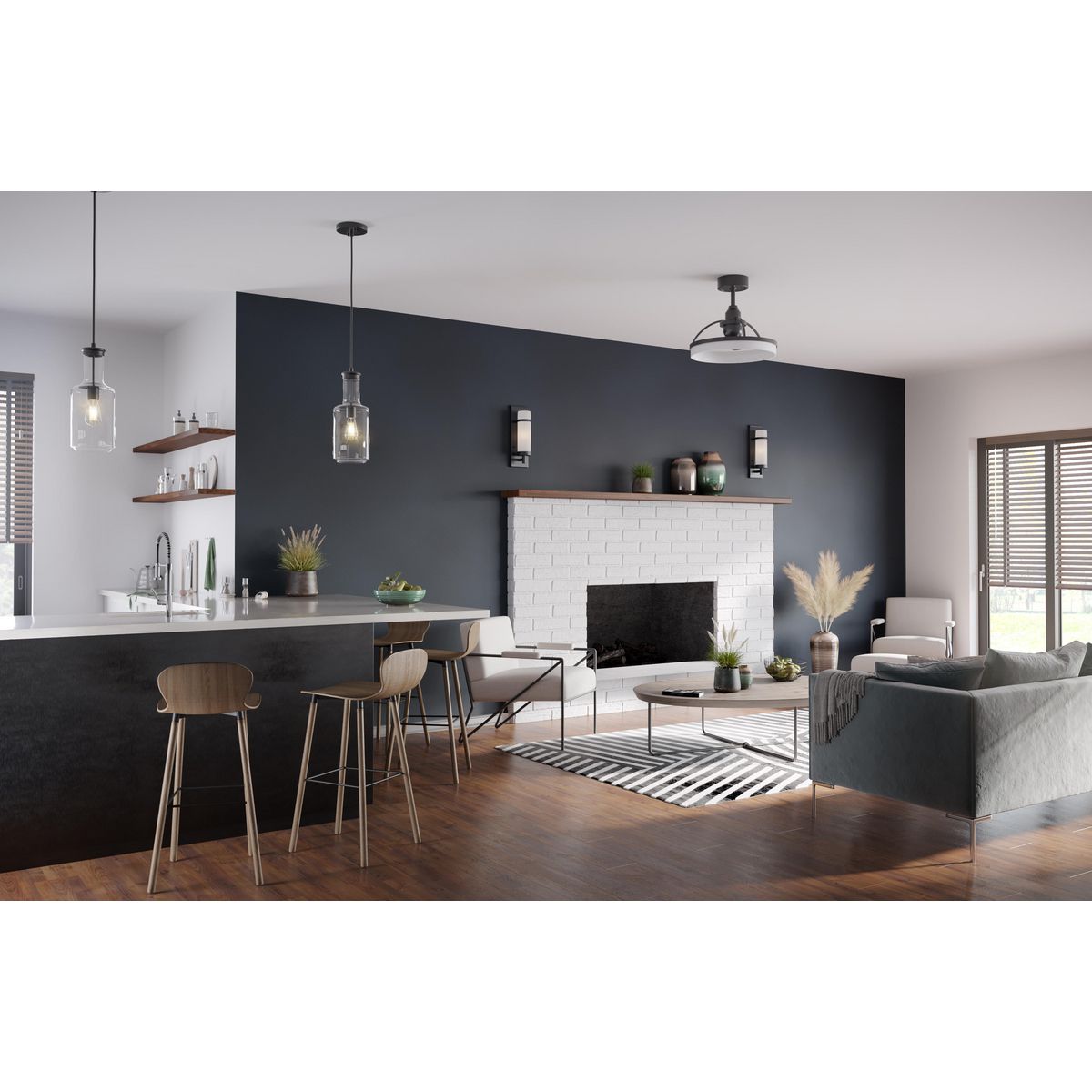 Progress Lighting Shear matte black ceiling fan in living room