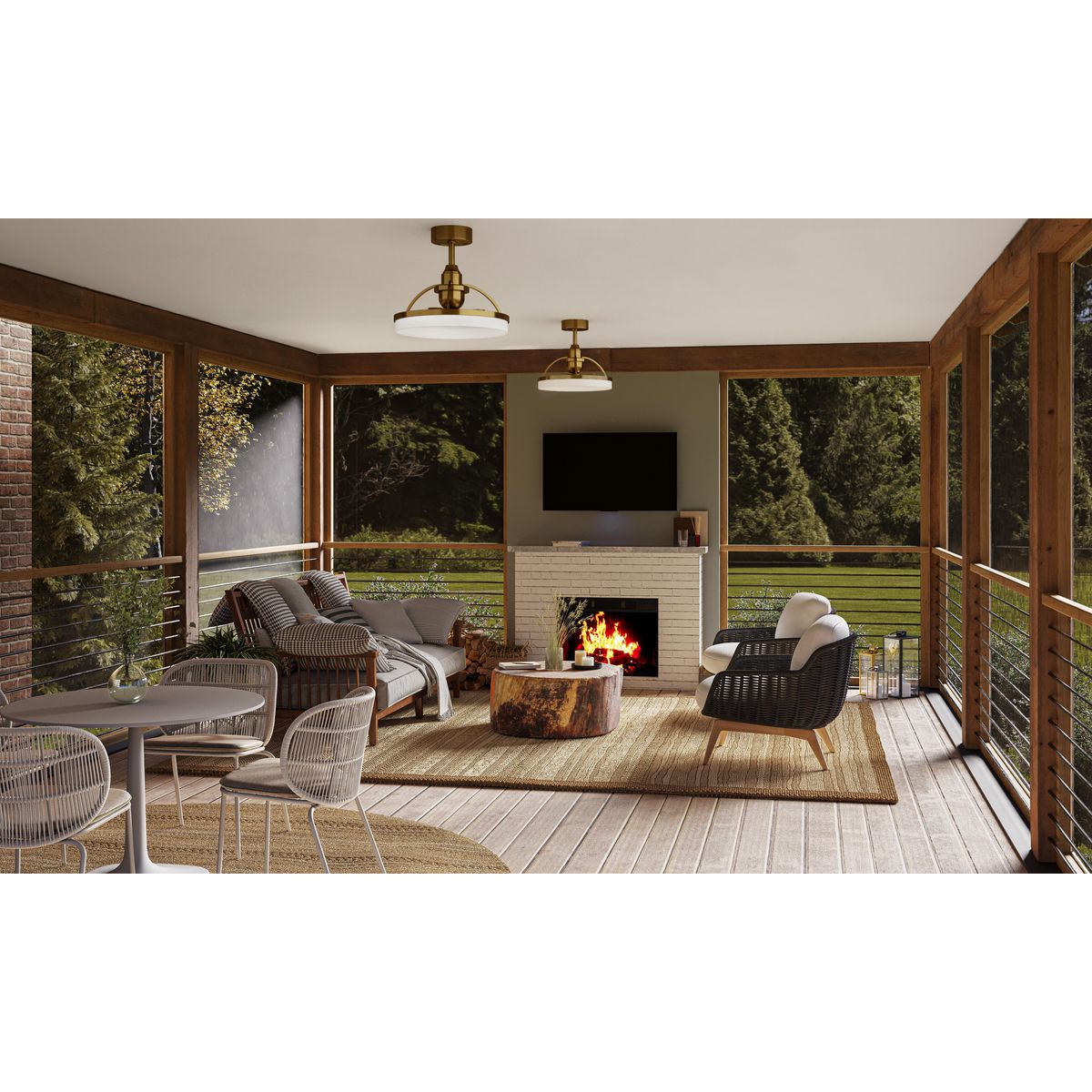 Progress Lighting Shear brushed bronze ceiling fans on screened porch