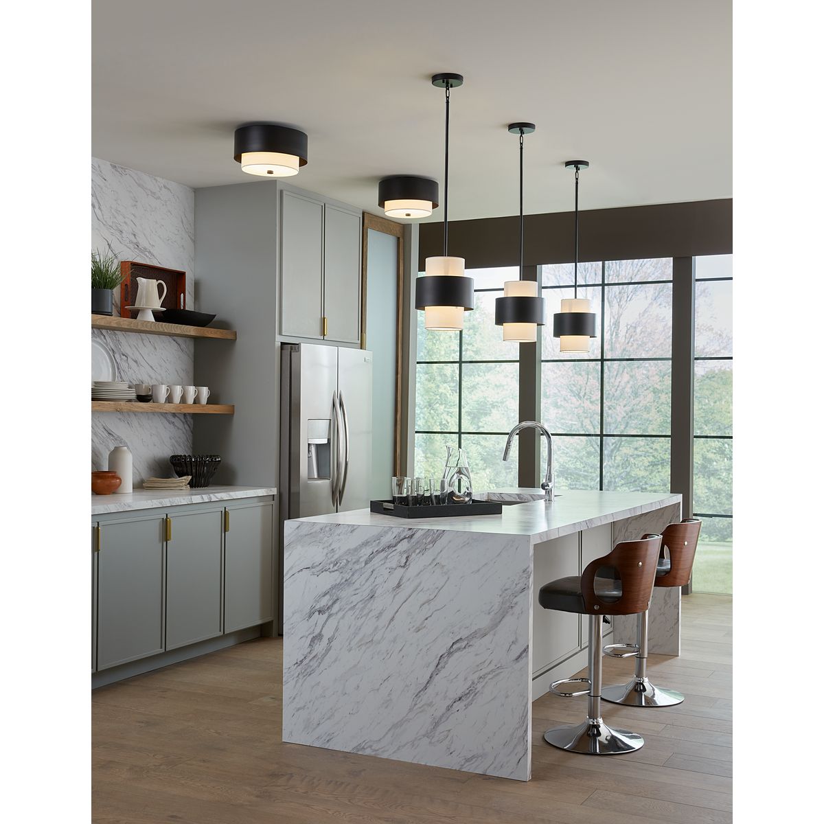 Progress Lighting Silva matte black flush mount ceiling light in kitchen