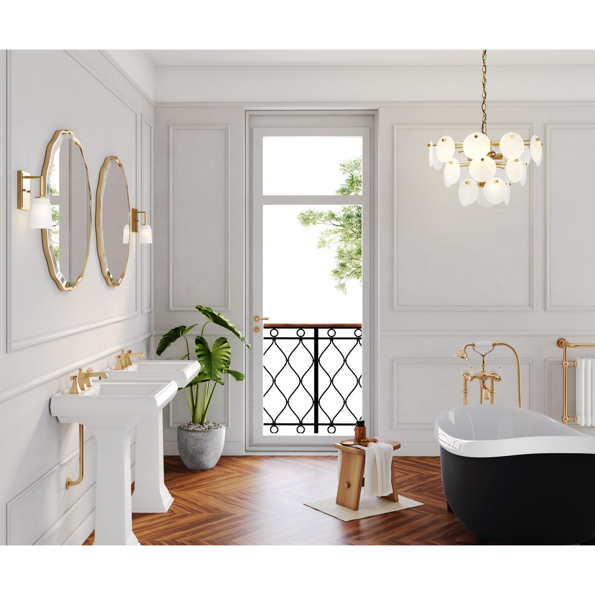 Progress Lighting Spenser brushed gold bath vanity wall light in bathroom setting