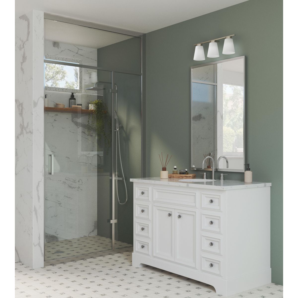 Progress Lighting P300501-009 Tanner 3 Light Brushed Nickel Bath Vanity Wall Light in bathroom setting