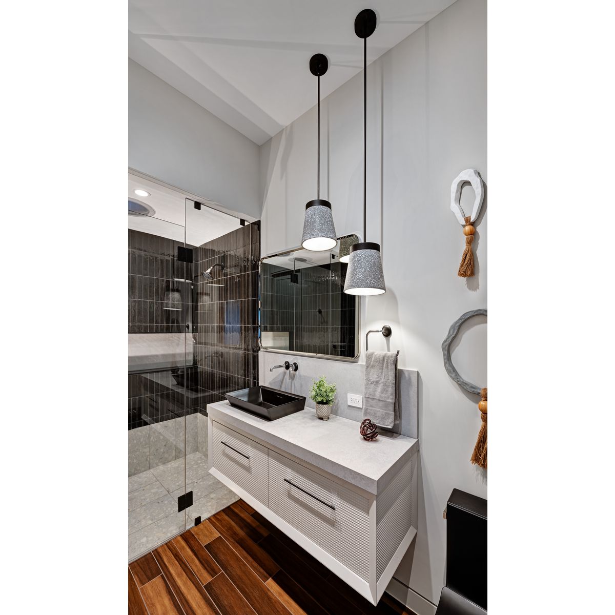 Progress Lighting Terrazzo graphite pendant ceiling light in bathroom setting