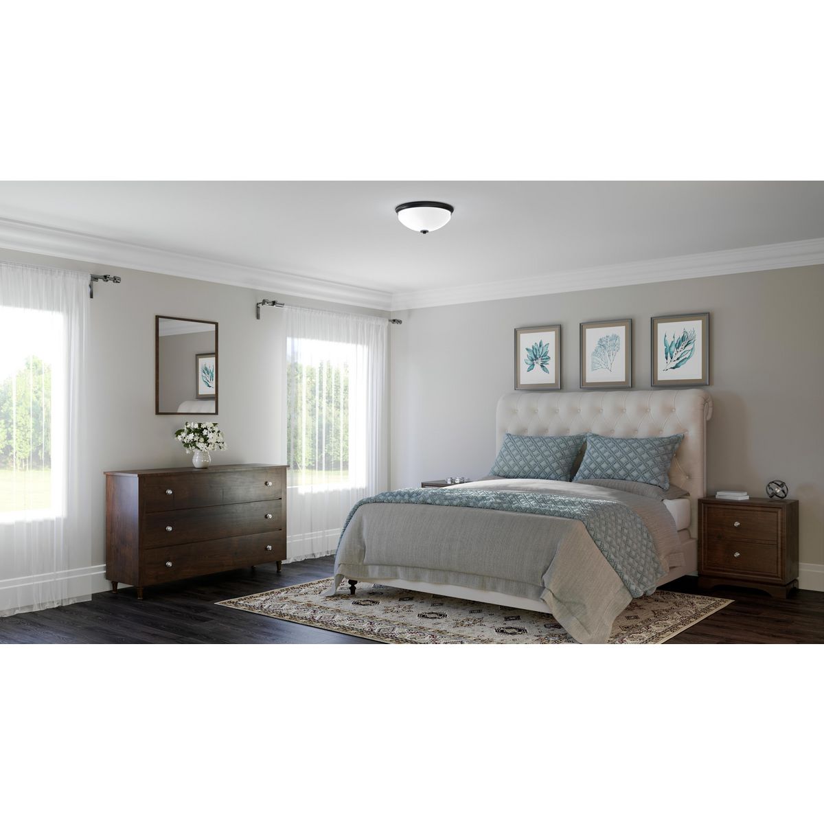 Progress Lighting P3423-31 Replay black flush mount ceiling light in bedroom
