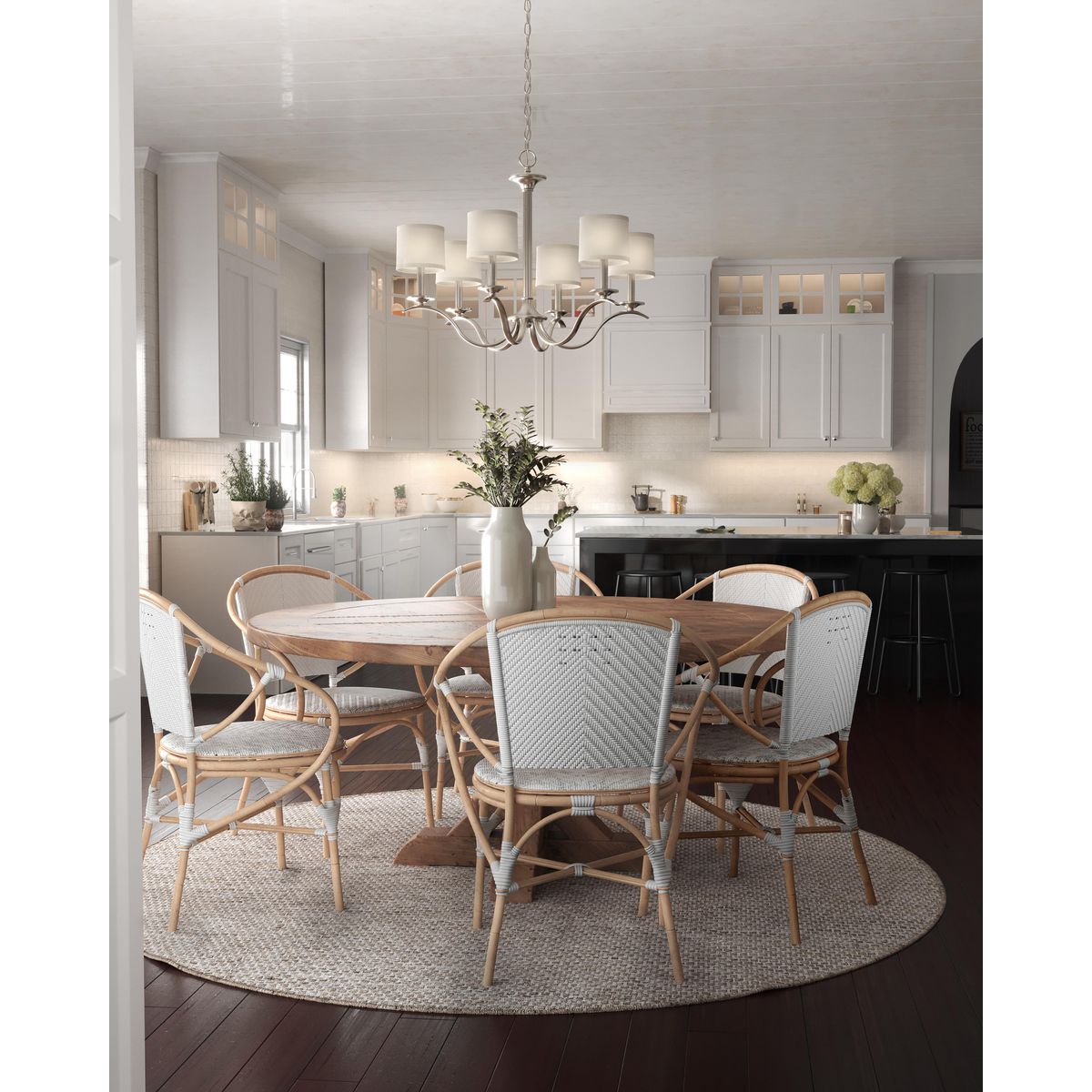 Progress Lighting P4739-09 Inspire 6 light brushed nickel chandelier installed over dining table