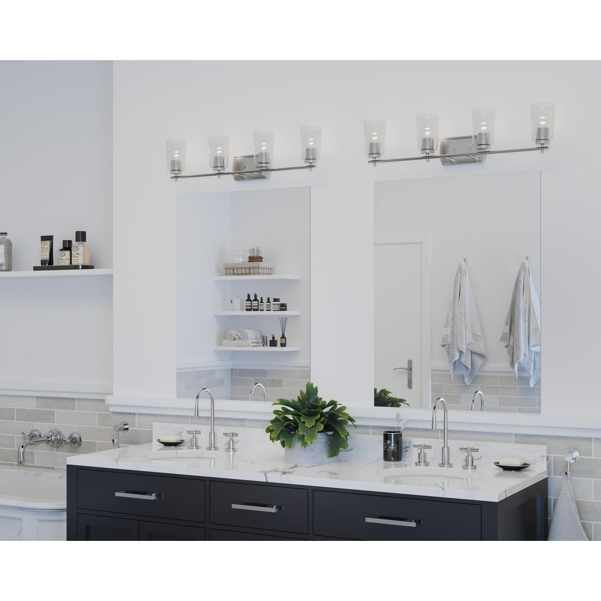 Progress Lighting Adley 4 light brushed nickel bath vanity wall light in bathroom setting
