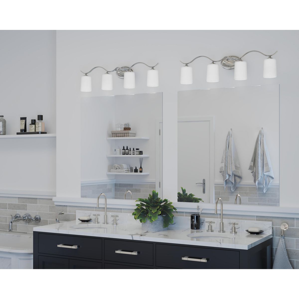 Progress Lighting P2021-09 Inspire 4 Light Brushed Nickel Bath Vanity Wall Light - Lifestyle Image