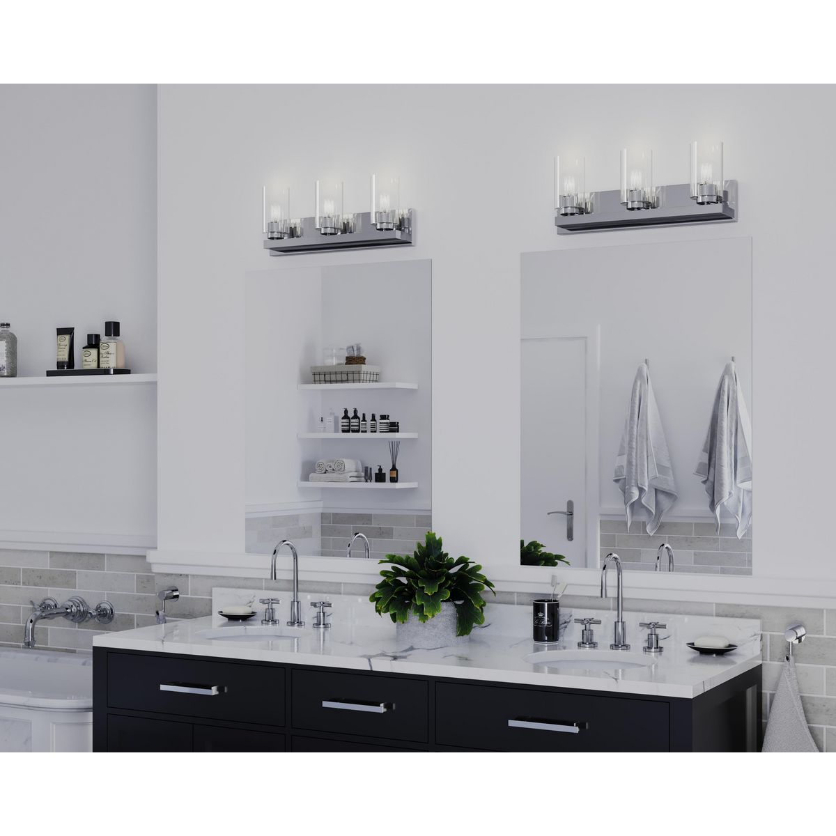 Progress Lighting Goodwin 3 light bath vanity wall light in bathroom setting