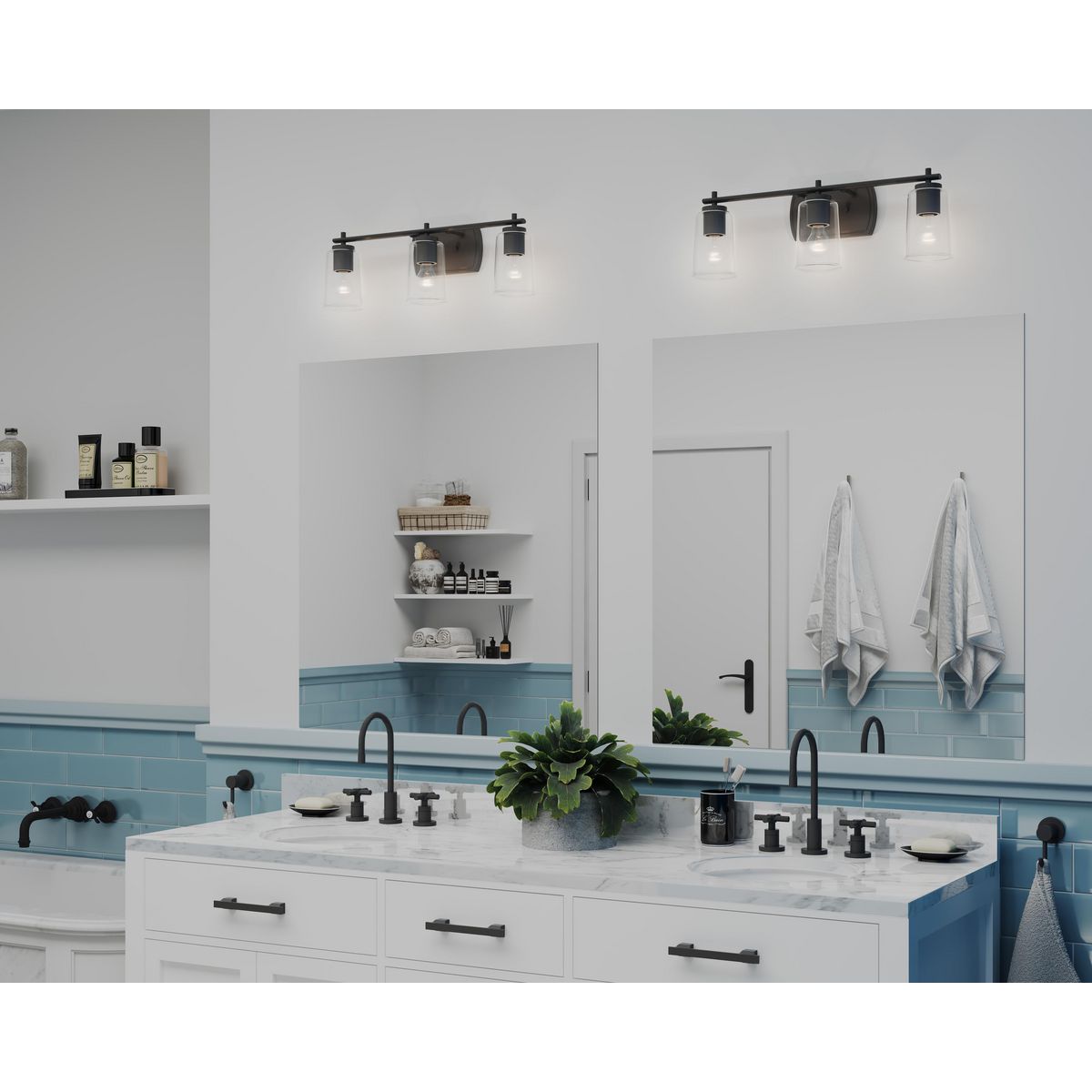 Progress Lighting Adley 3 light matte black bath vanity wall light in bathroom