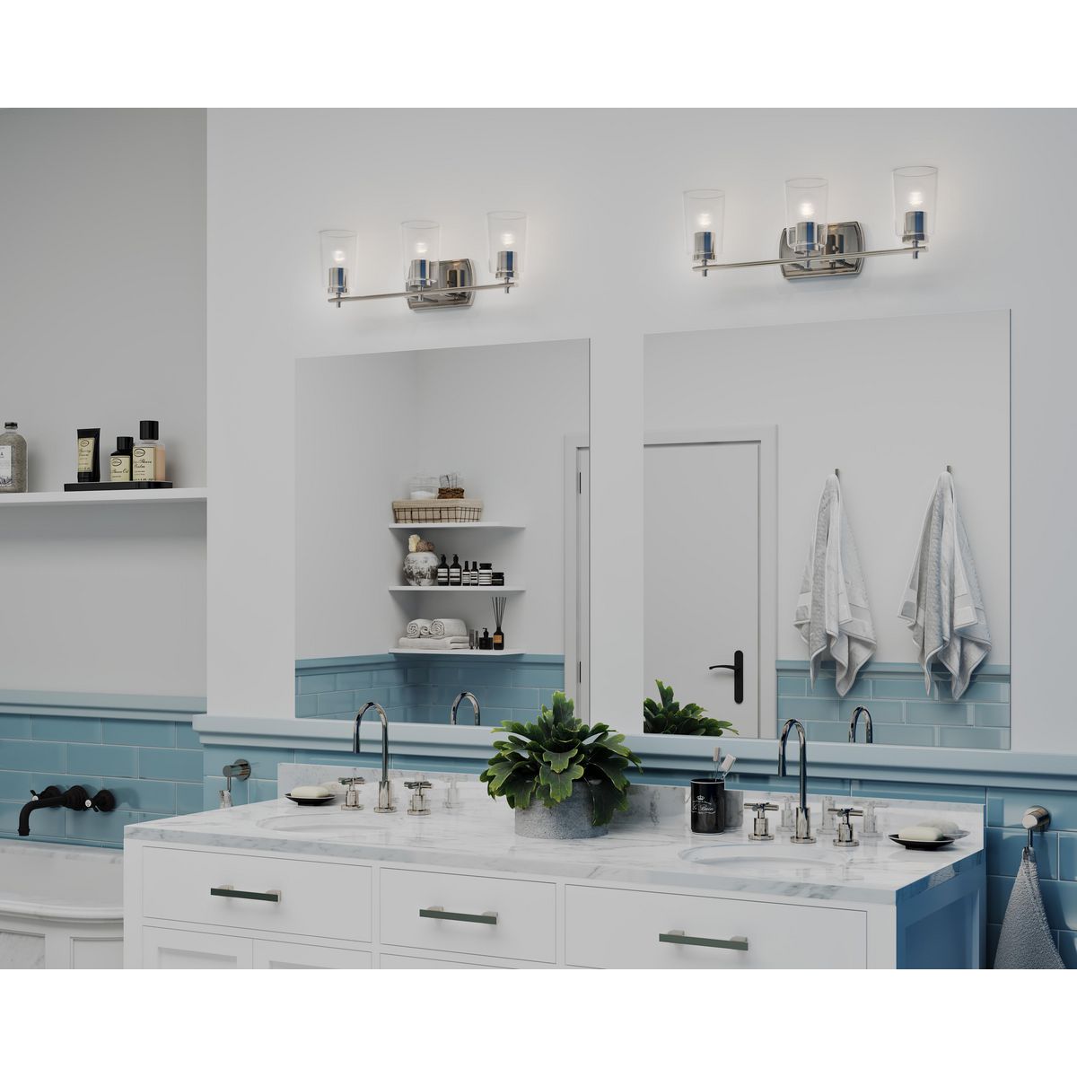 Progress Lighting P300156-104 Adley 3 light polished nickel bath vanity wall light in bathroom