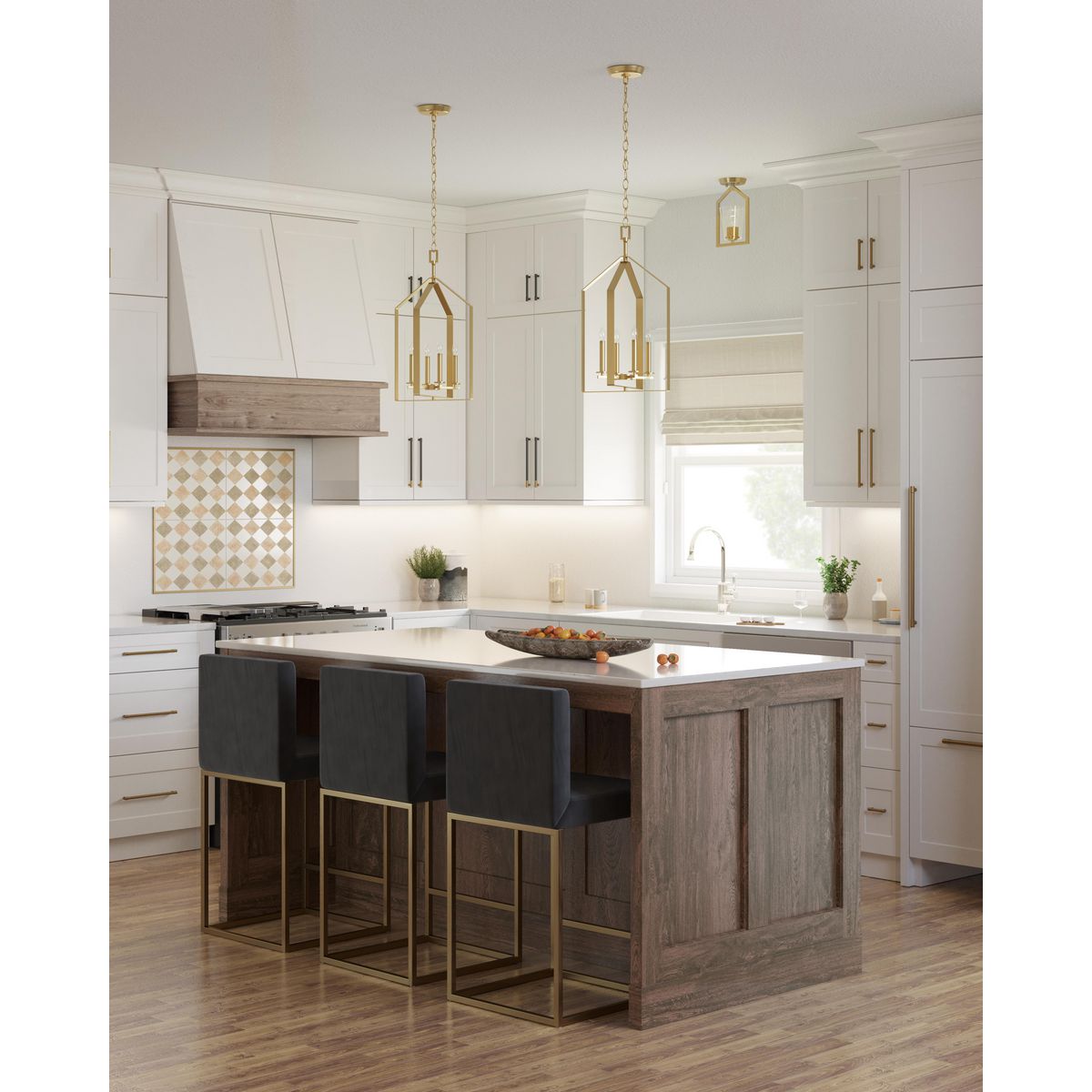Progress Lighting Vertex brushed gold semi-flush ceiling light in kitchen setting