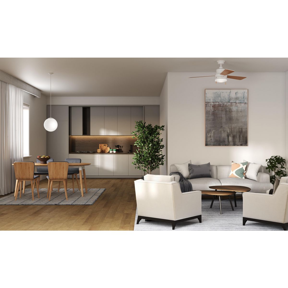 Progress Lighting P4406-29 Opal Globes White Glass Pendant Light in Living Room and Kitchen Lifestyle Setting