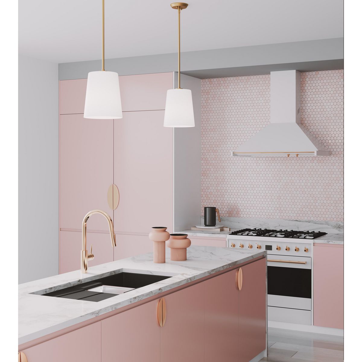 Progress Lighting P500429-012 Clarion 1 Light Satin Brass Pendant lifestyle application in kitchen