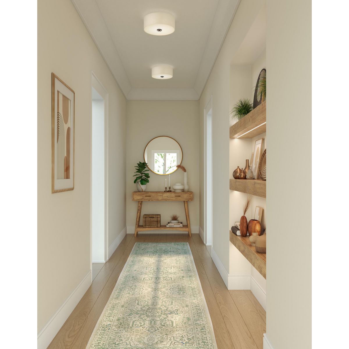 Progress Lighting Inspire 2 Light 13 inch Graphite Flush Mount Ceiling Light in hallway