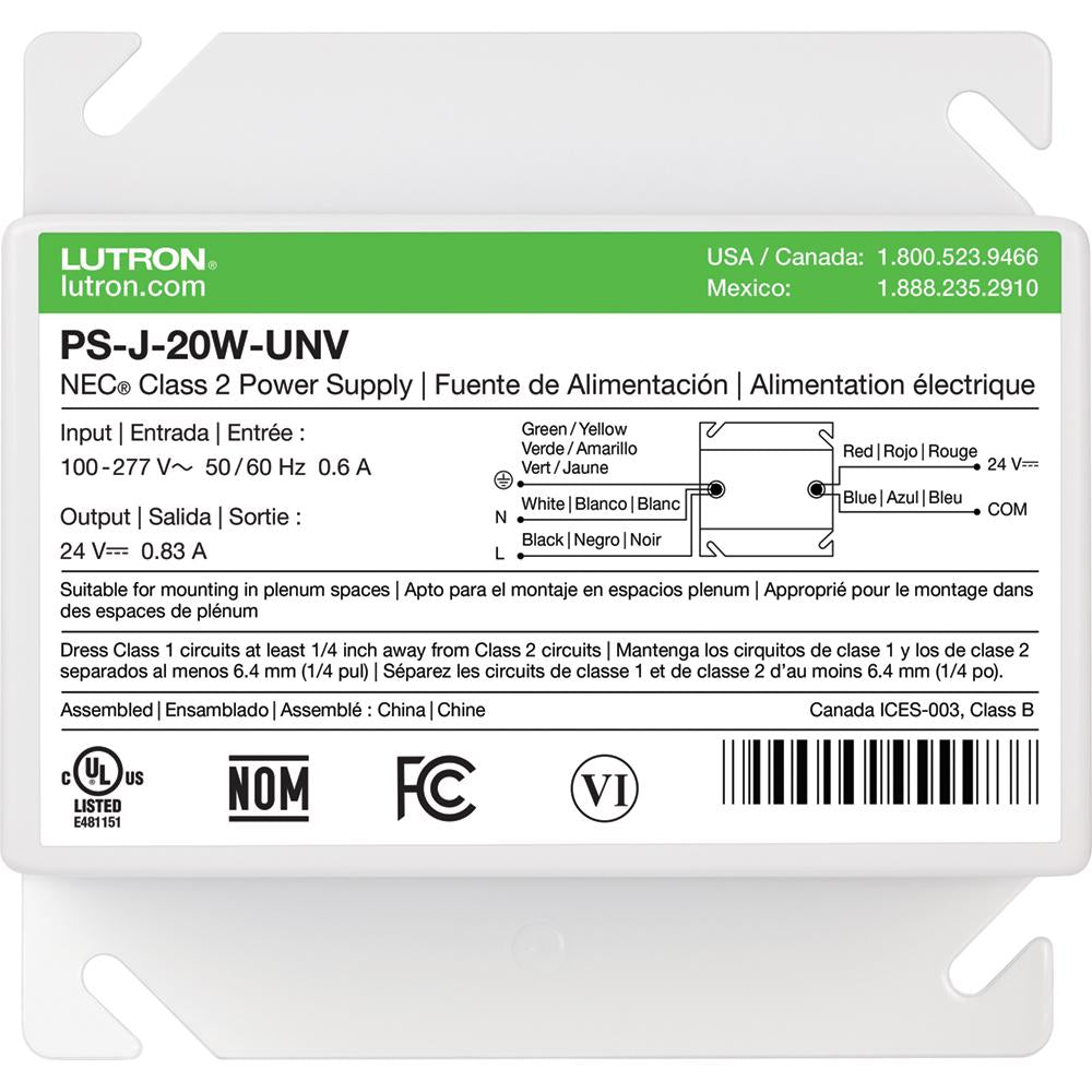 Lutron PS-J-20W-UNV External Power Supply Vive Hub 100-277V 24V Output