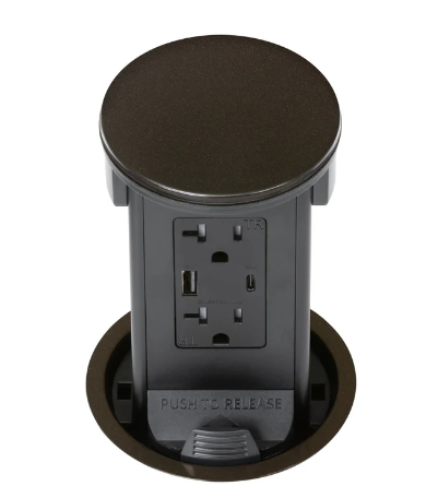 Lew Electric PUR20ACD-DB Round Kitchen Pop Up Outlet, USB-A/C Charging, Dark Bronze Finish