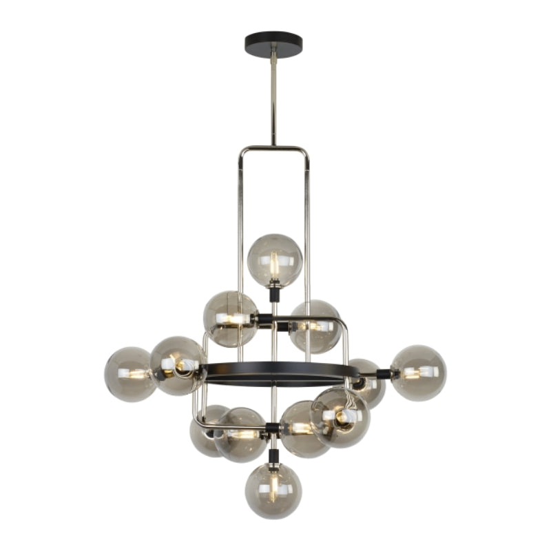Visual Comfort Architectural 700VGOSN Modern 30" Viaggio 12-lt LED Chandelier Ceiling Light - 120V - Finish: Polished Nickel/Smoke