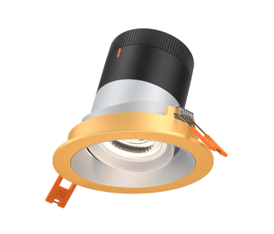 Dals Lighting RC03-CC-20-GMBAZ-TGD 3 Inch Modular Downlight, 5CCT, 20 degree Beam Angle, Gimbal Black Reflector Alzak Finish, Gold Trim