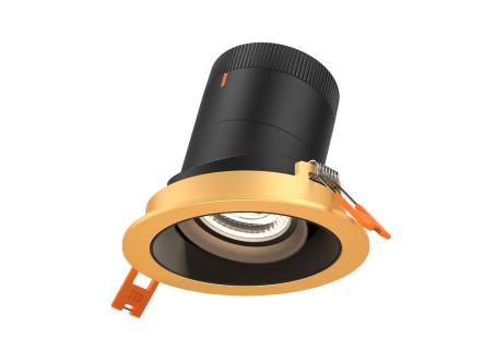 Dals Lighting RC03-CC-20-GMBBK-TGD 3 Inch Modular Downlight, 5CCT, 20 degree Beam Angle, Gimbal Black Reflector Black Finish, Gold Trim